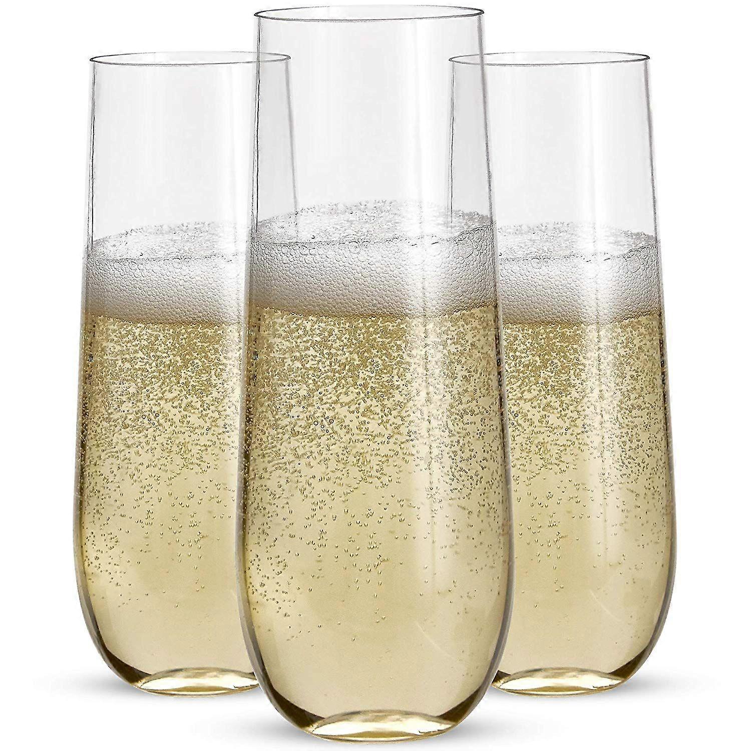 24 Stemless Plastic Champagne - 9 Plastic Champagne Glasses Clear Unbreakable Toasting Glasses Disp