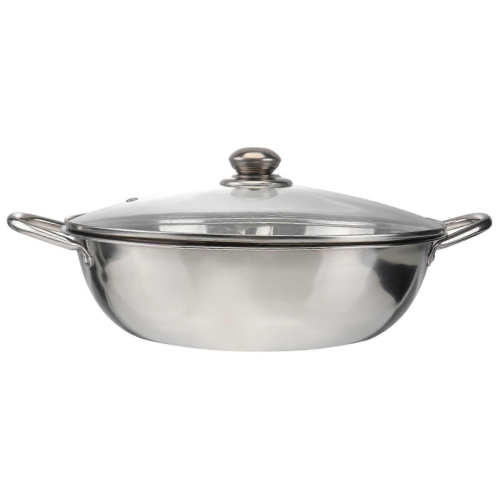 Stainless Steel Hot Pot Cookware with Dual Flavor Divider and Glass Lid for Kitchen Use 32cm