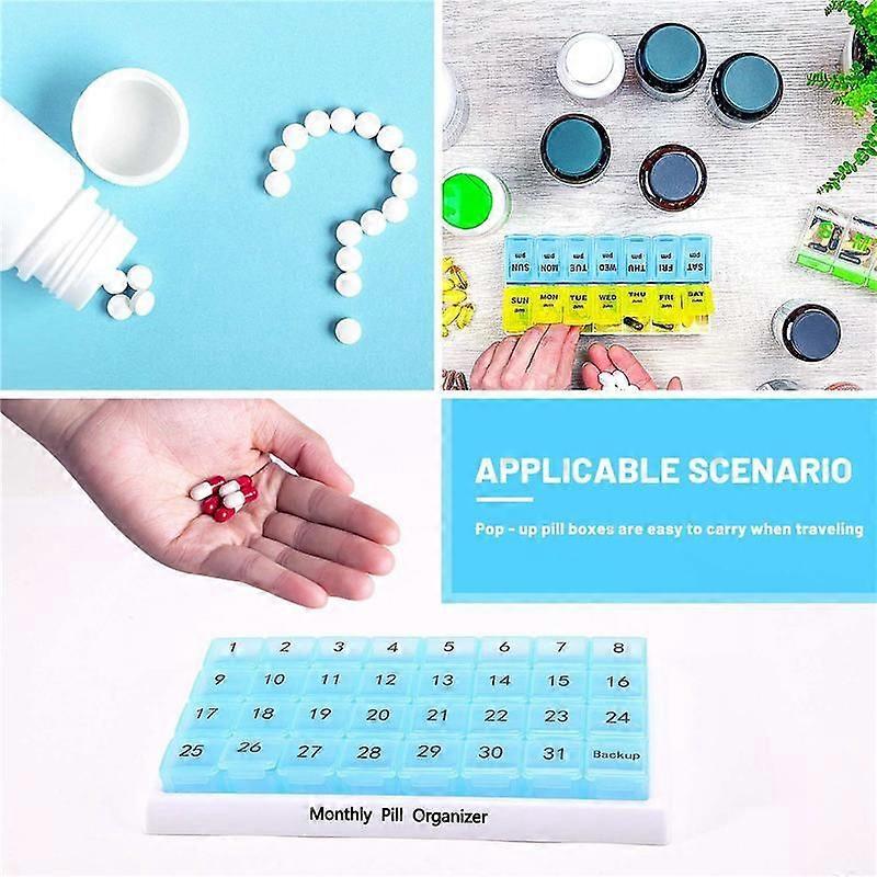 Monthly 31 Compartments, 1 Per Day, 4 Week Full Month 31 Day ,Blue
