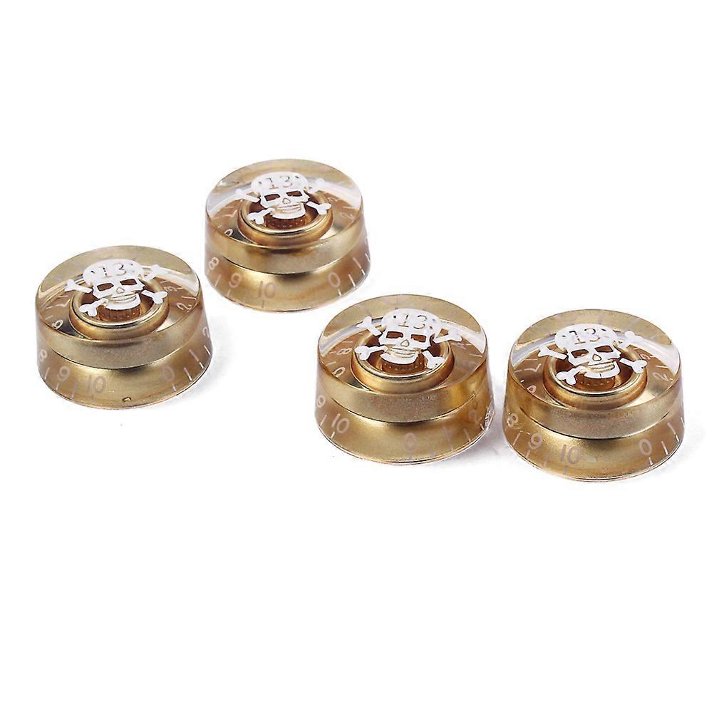 Golden Skull Head Control Knobs for Guitar 4Pcs Set Volume Tone Rotary