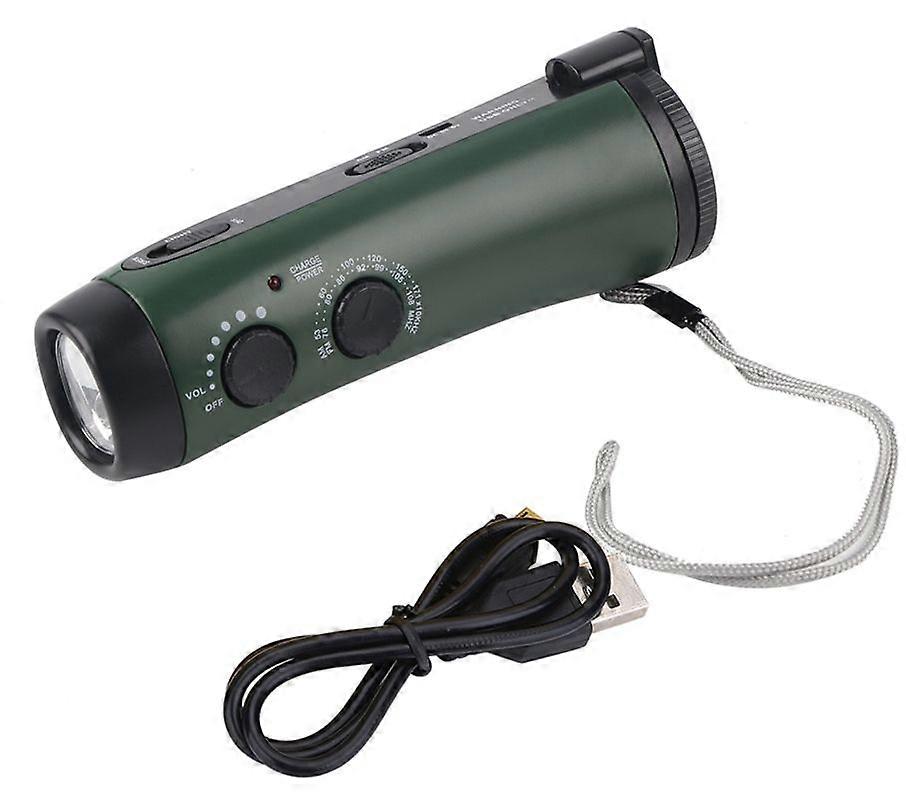 Multi Function Hand Crank LED Camping Emergency Flashlight Radio Torch Phone Charger(Green)