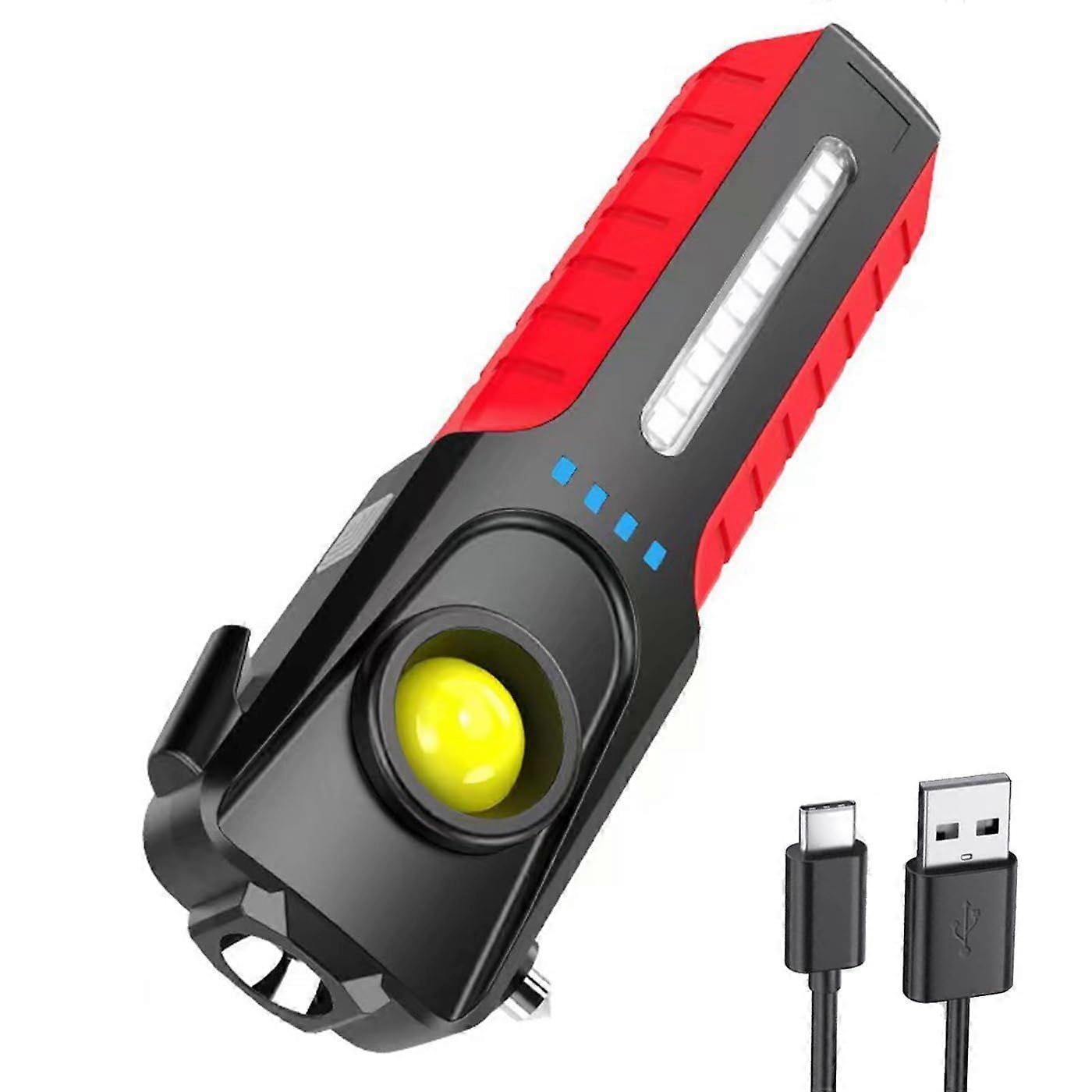 Rechargeable Multifunctional Flashlight, Handheld LED Working Flashlight with 4 Modes, COB Side Light, USB Output, Magnetic Base, UBC C Charging, Clam