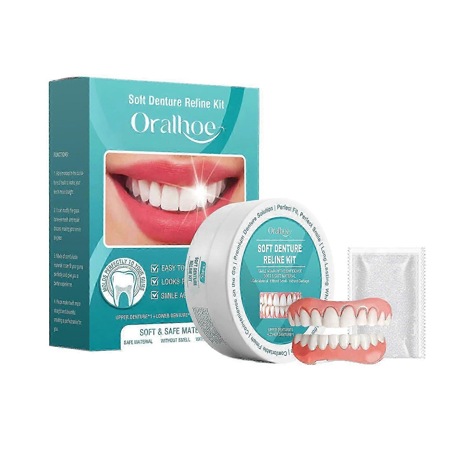 Silicone Reline Denture Set, Custom Fit Silicone Reline Denture Set, Comfortable & Waterproof Fake Teeth Solution for Daily Use