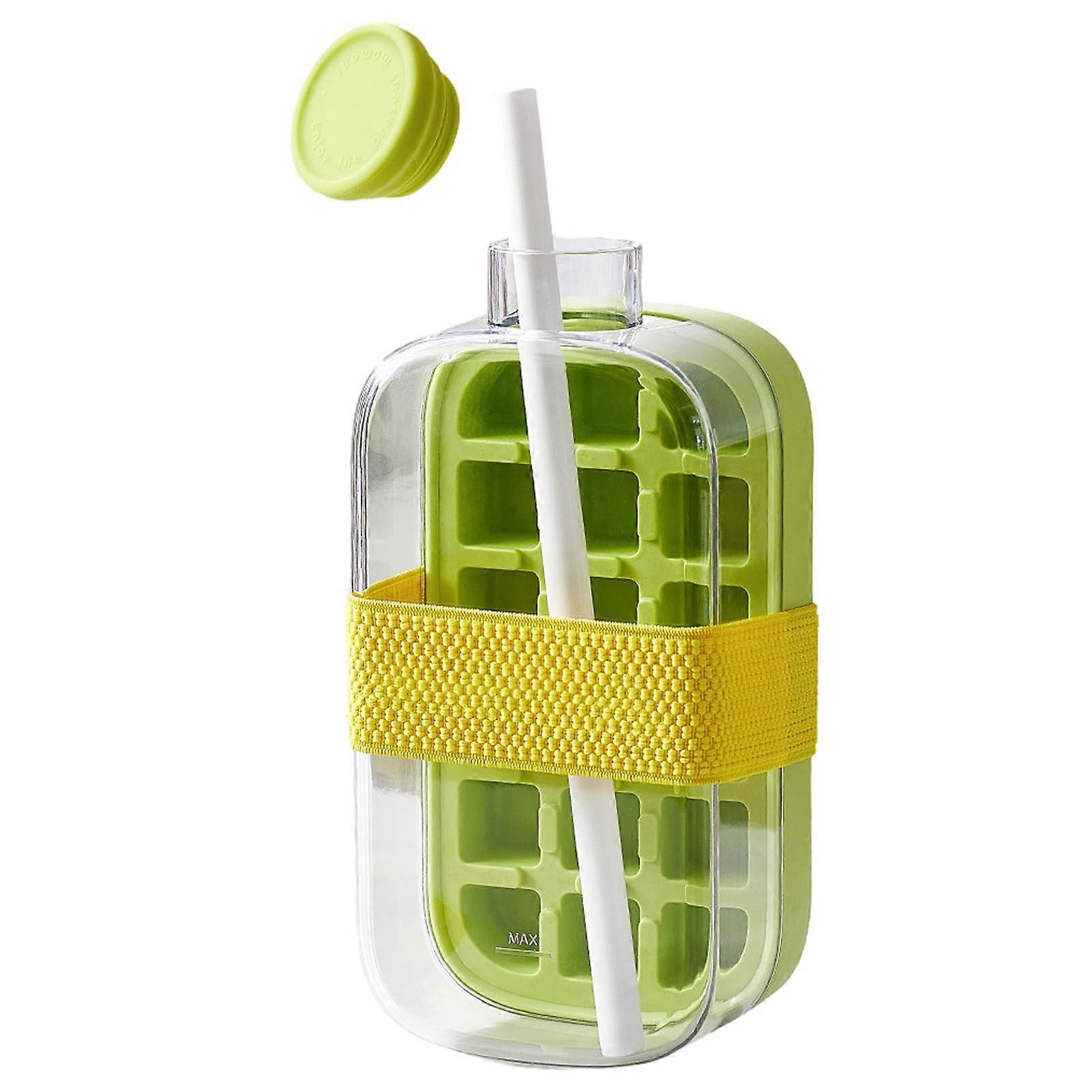 Ice Grid Kettle ABS 800ml Portable Bottle Maker With Straw Lid Green Includes Handy Cups