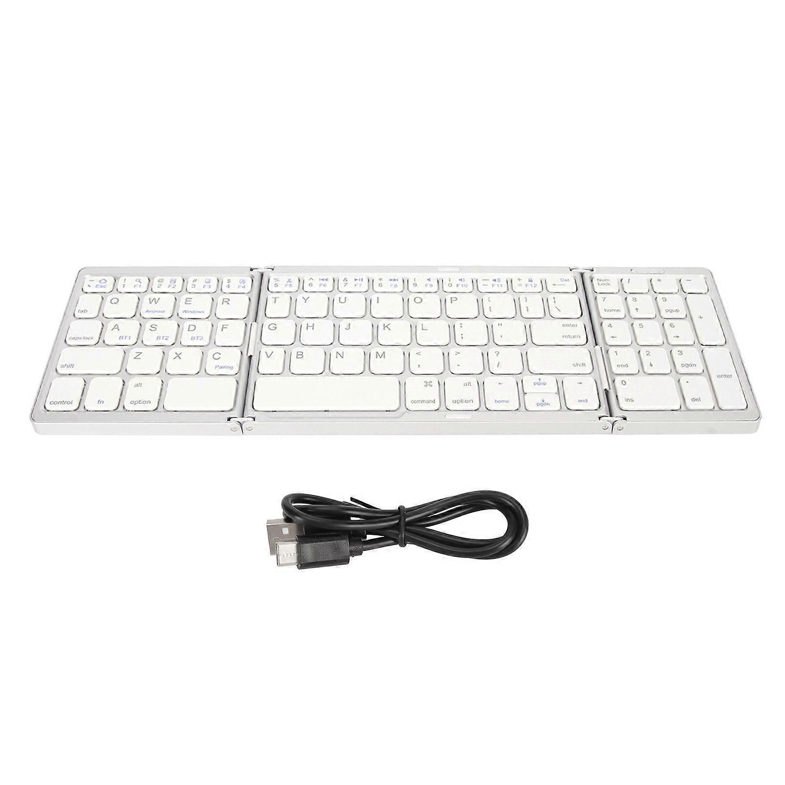 Bluetooth Keyboard Triple Fold Multiple Device Connection Wireless Keyboard for Laptop Tablet Phone Silver and White