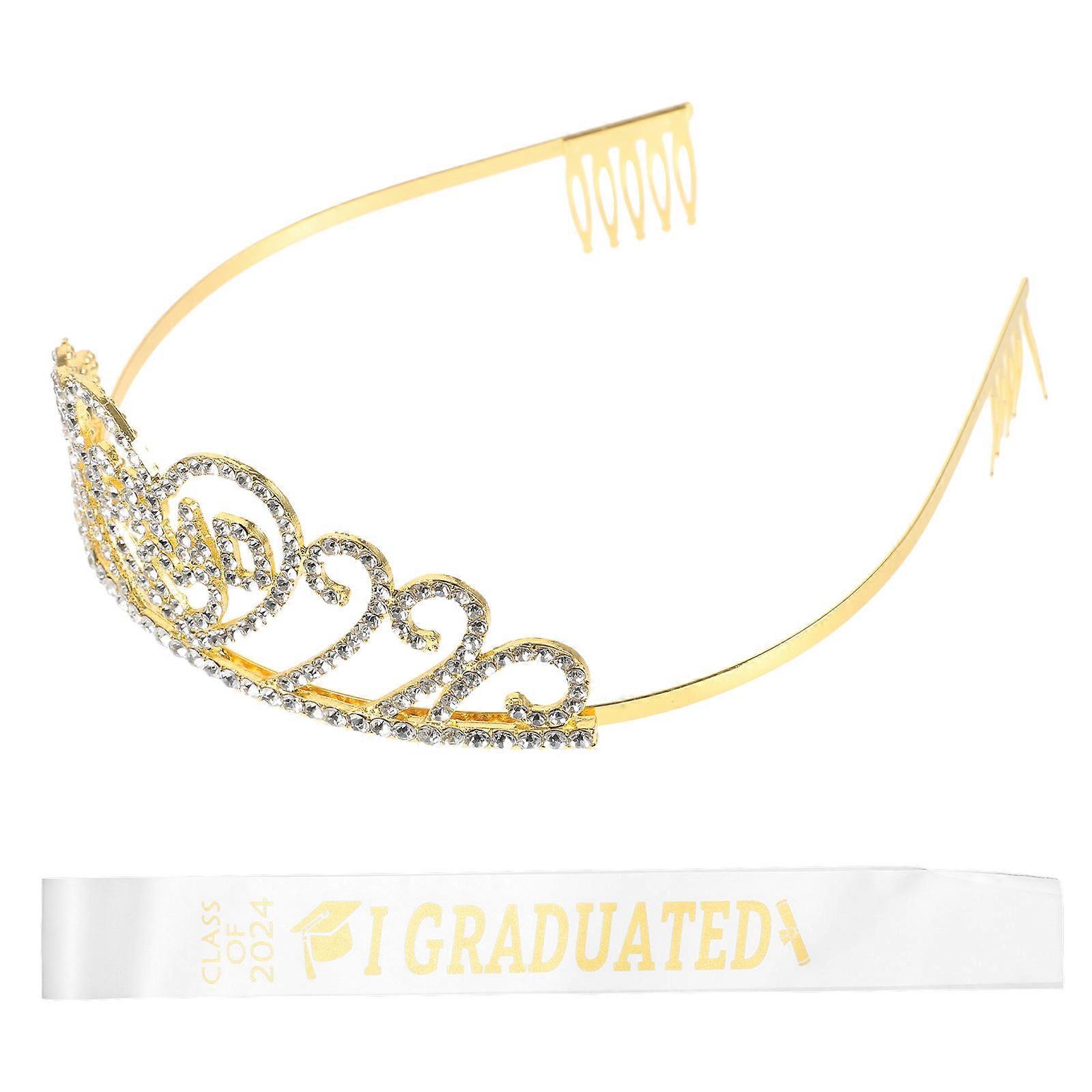 Decorative Graduation Sash Set with Rhinestone Crown for Graduation Party 1Set