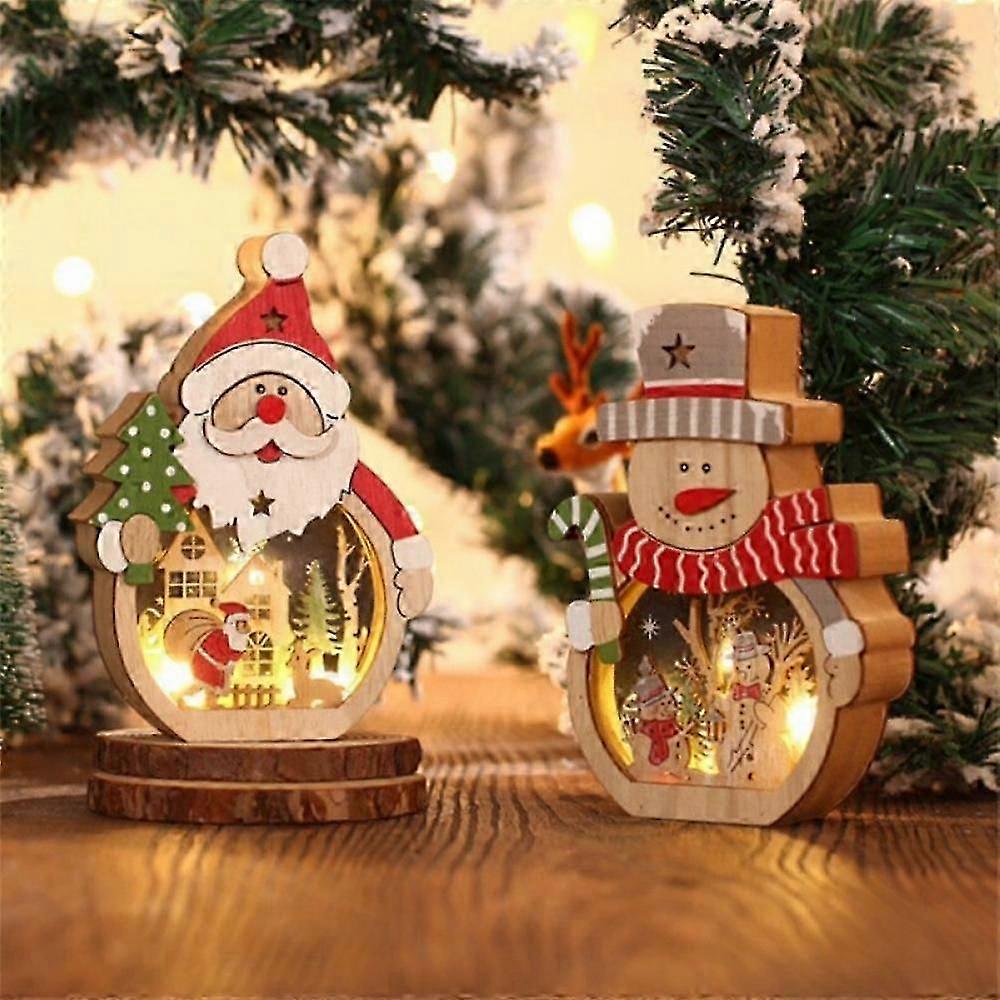 Wooden Chirstmas LED Luminous Ornaments Lighting Santa Snowman Decorations