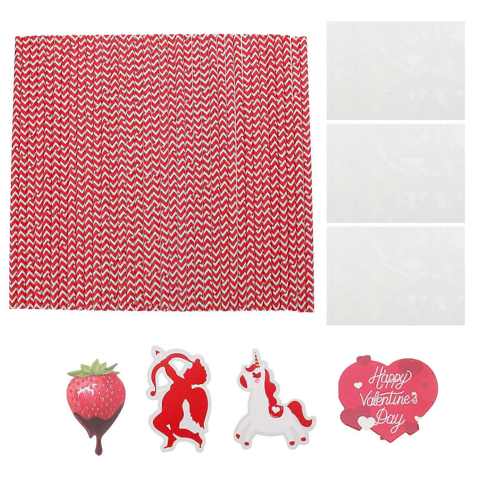 Party Photo Props Red Paper Sucker for Party Use 36Pcs Valentine's Day Set
