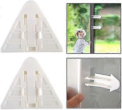 Locking Device Safety Protection White, without Drilling (Latch for Sliding Door, 4Pcs)