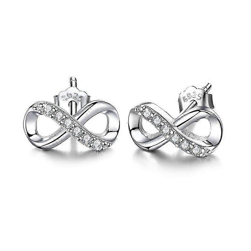 925 Sterling Silver Infinity Zircon Stud Earrings Women's Sterling Silver