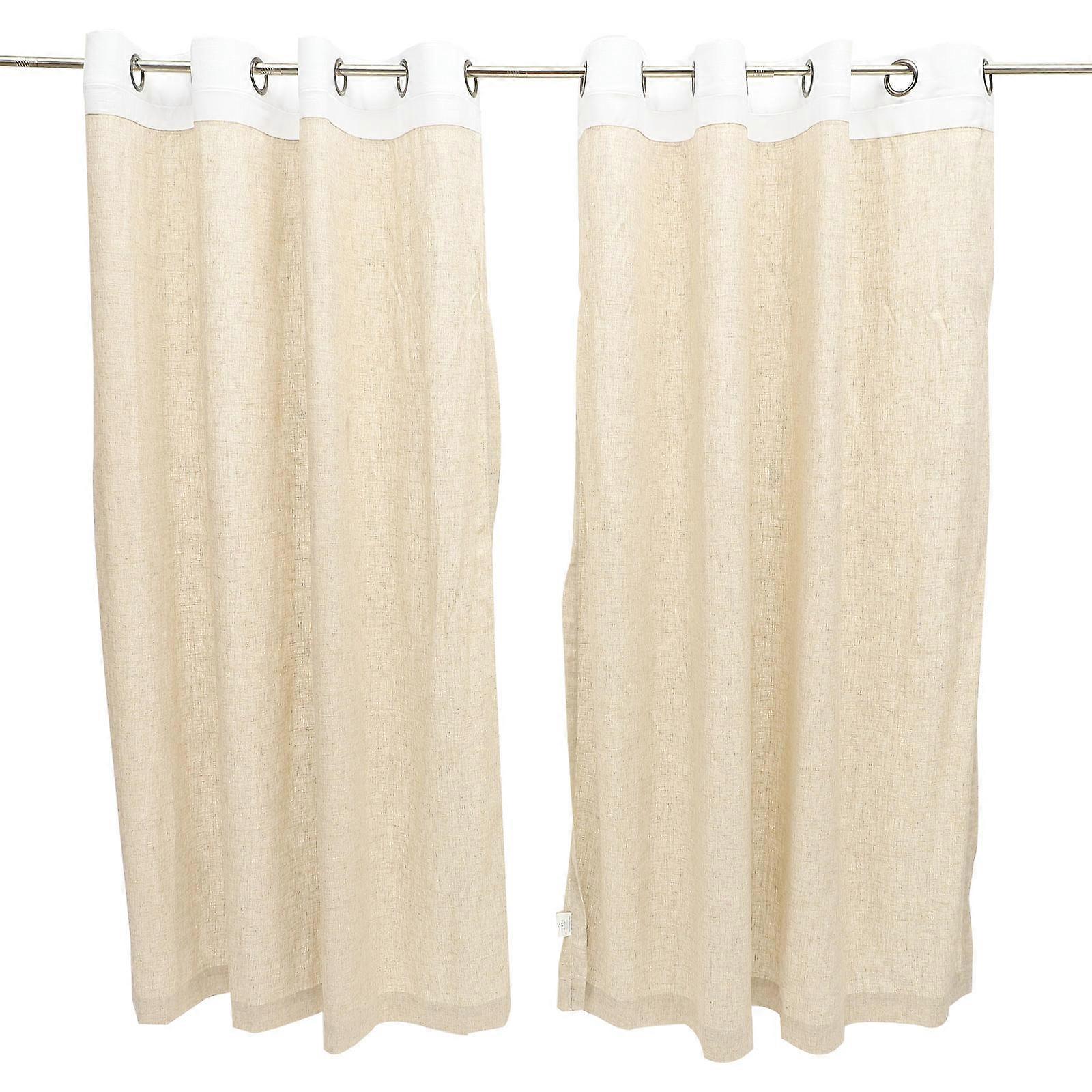Beige Linen Bedroom Window Curtains for Light 2Pcs Flax Fabric