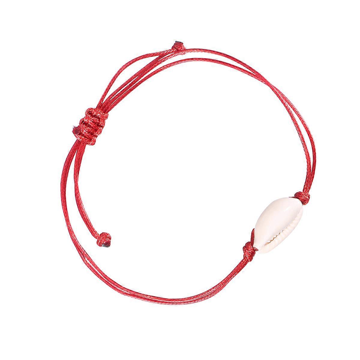 Red Beige Simple Shell Bracelet Hand-Knitted for Decoration 3Pcs Set