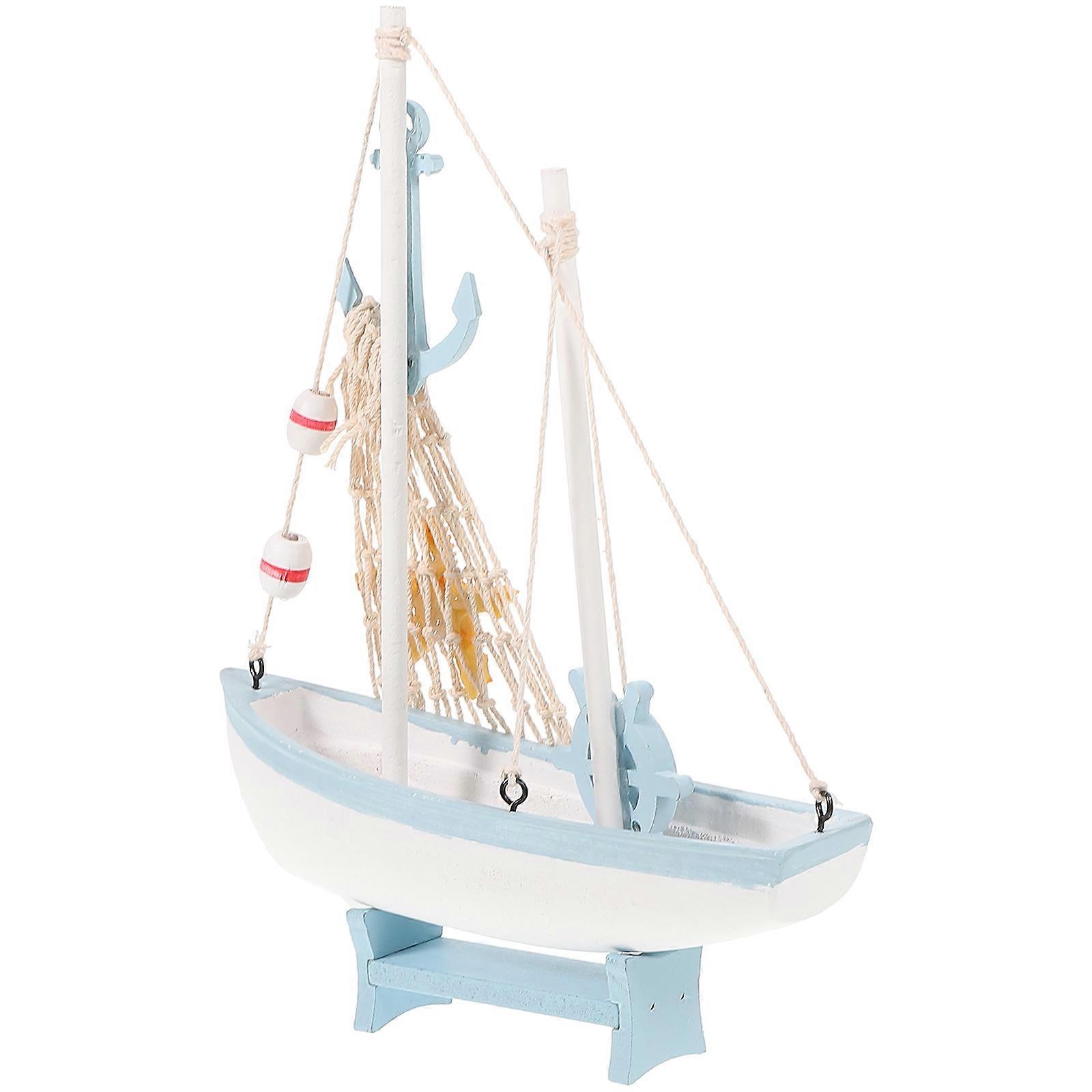 Wooden Sailboat Model Sailboat Ornament for Decoration 2Pcs Ocean Themed