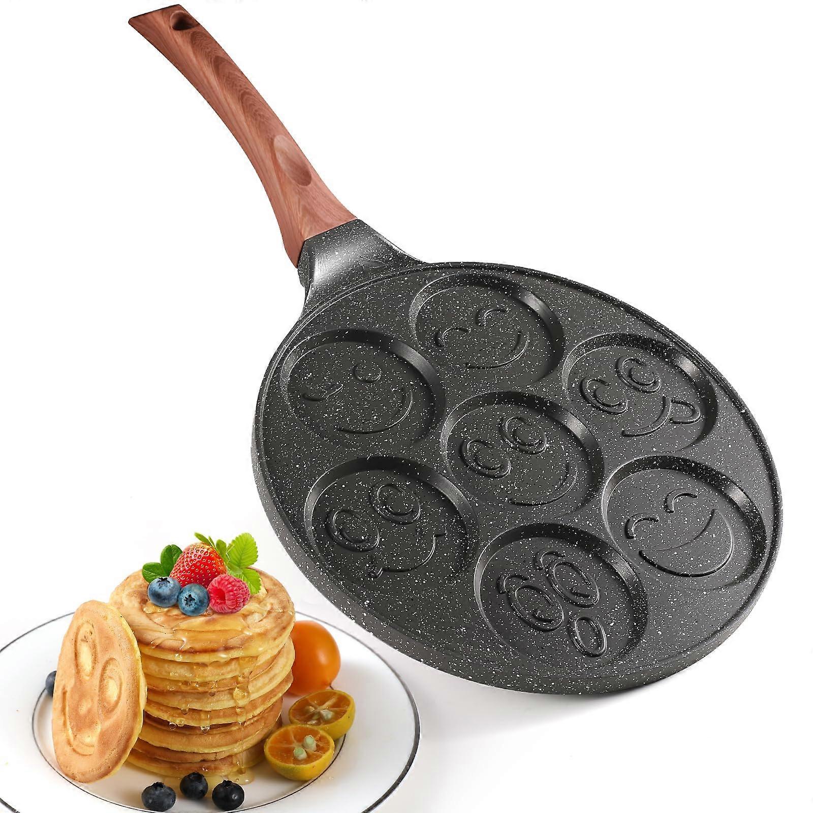Smiley Face Pancake Pan 7 Hole Non Stick Aluminium Mini Pancake Maker For Kids Breakfast Brunch Parties Holidays