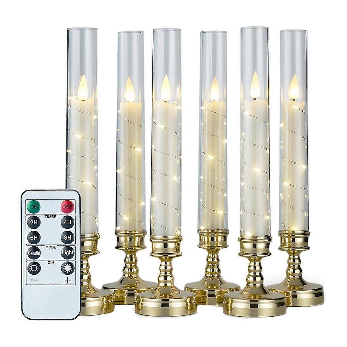 6 PCS Flameless Candles with Remote and Timer, Flickering LED Romantic Candles with Embedded Star St