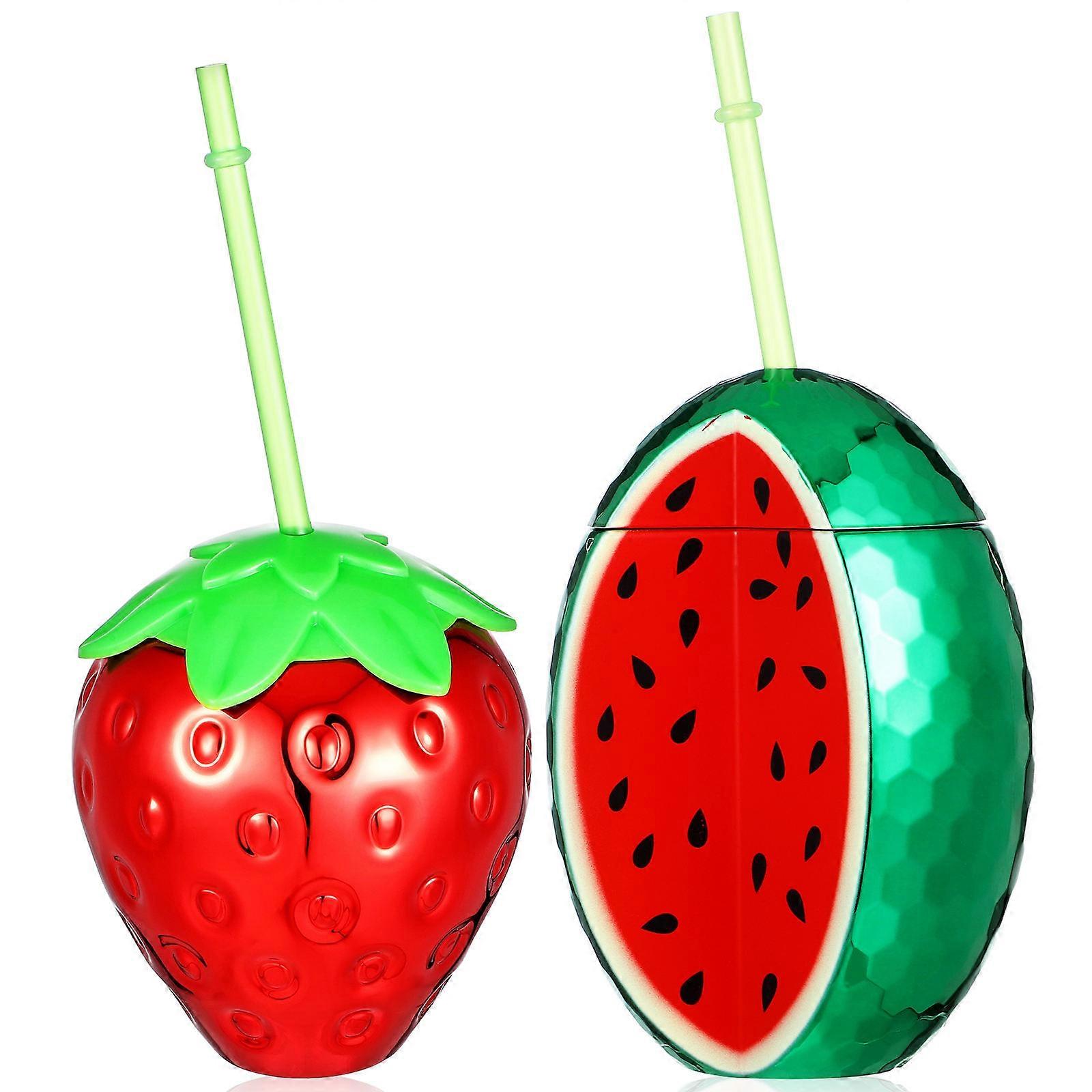 Watermelon Cups With Lids 2 Pcs For Hawaiian Parties Prevent Leakage Beverage Mugs Red Color Stylish Design
