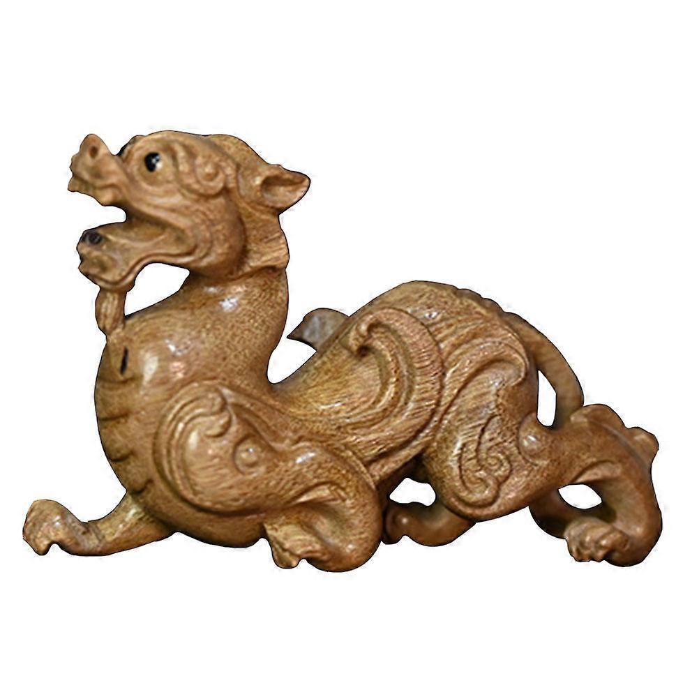2Pcs Wooden Pixiu Statue Ornament Simple Appearance Ideal For Scene Layout Home Office Decoration 8.00X5.50X2.30cm
