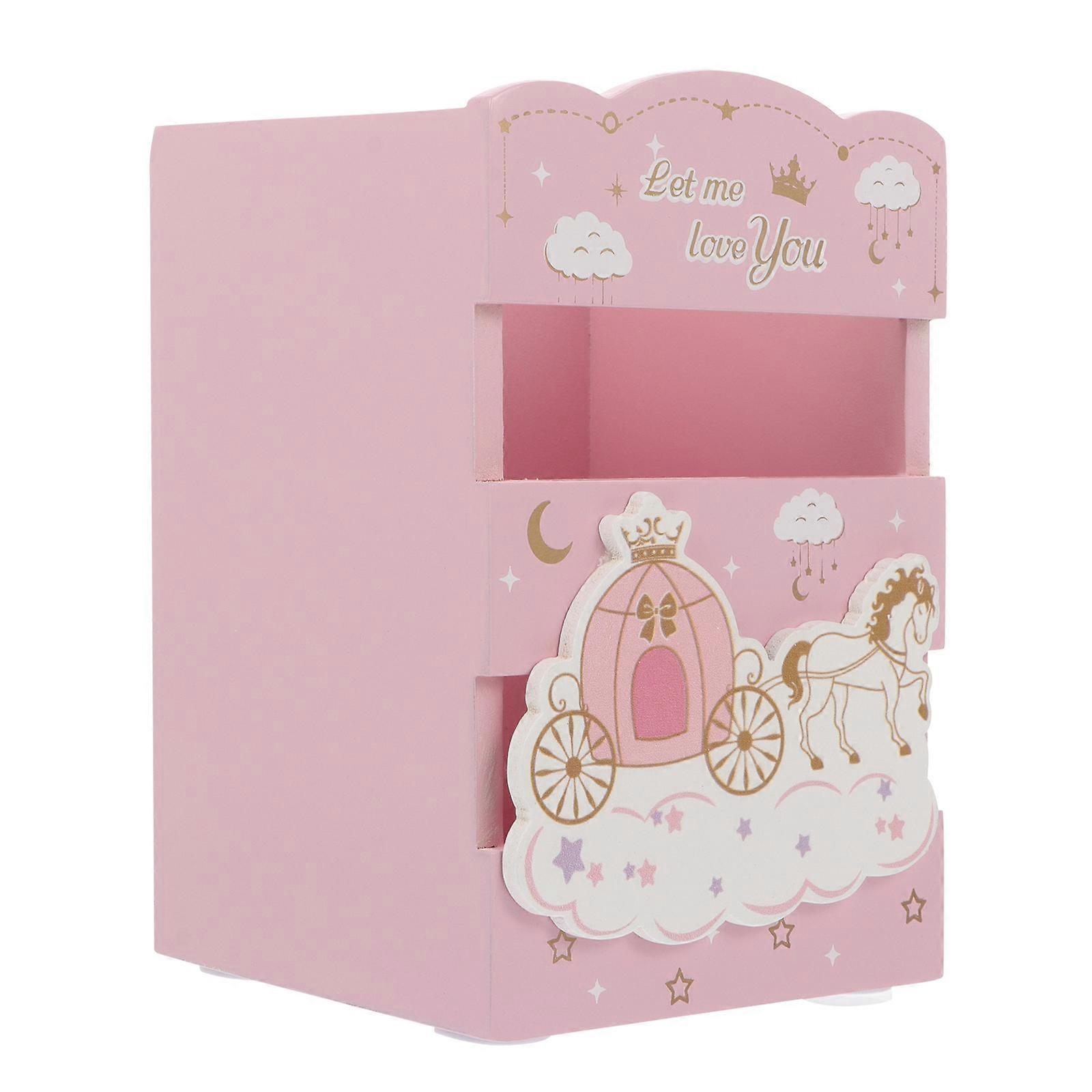 Desktop Storage Bucket Single Pen Holder Lovely Storage Container Home Office Pink 12x8.5x7.5cm Desk Organization 1Pack