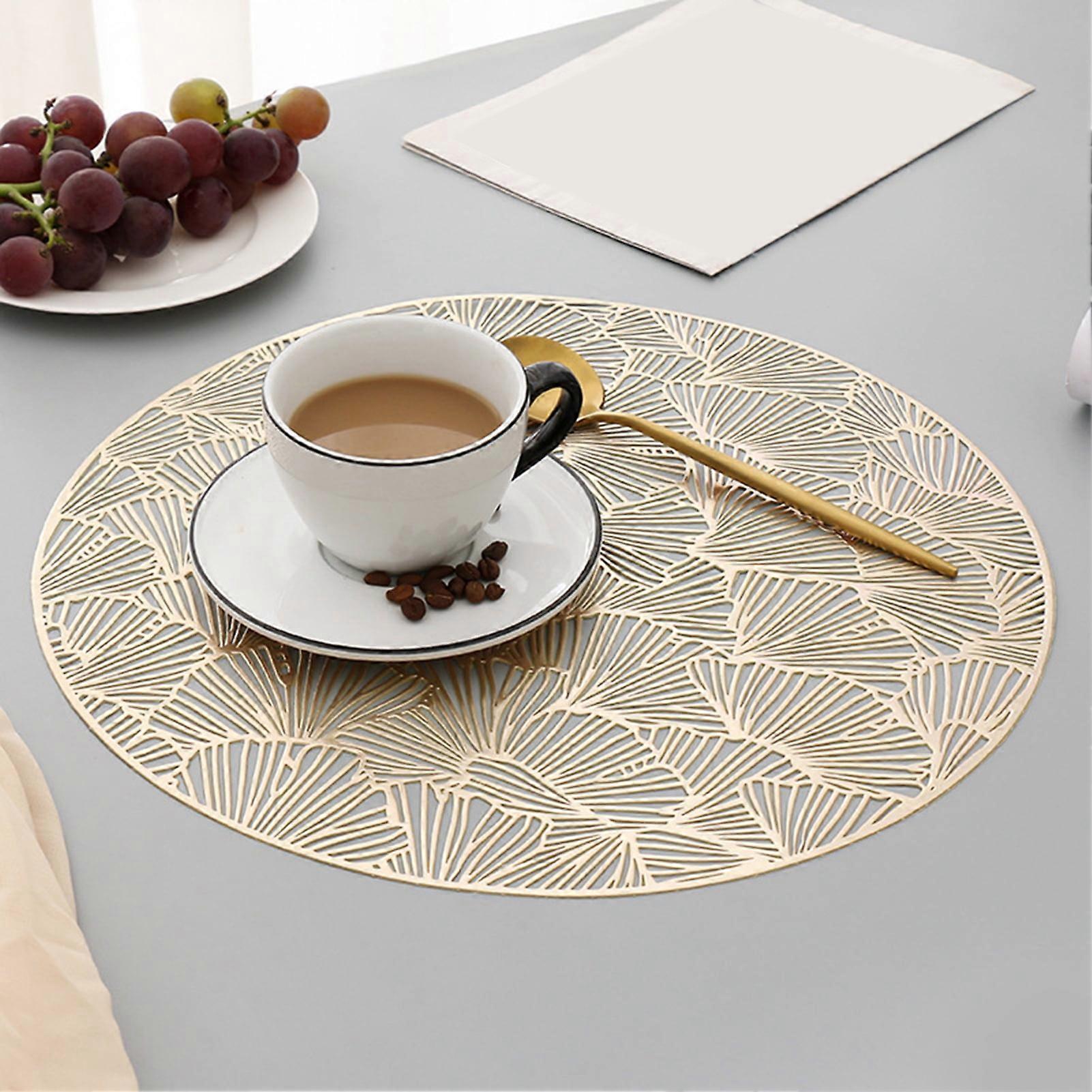 Hollow Dining Pad Heat Insulation PVC Rectangle Round Ginkgo Leaf Table Mat for Home