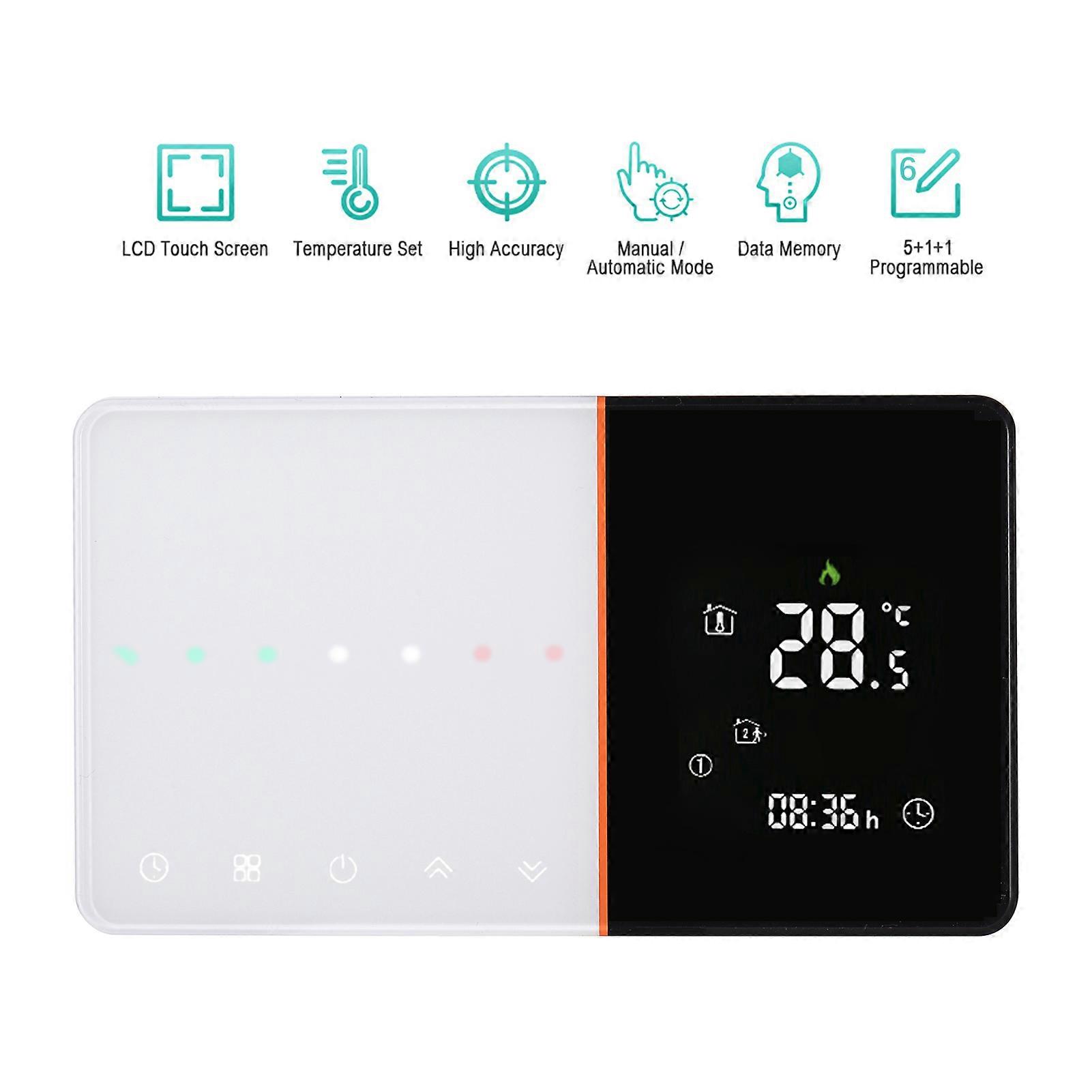 95-240V Programmable Touchscreen Thermostat 5+1+1 Periods 5A