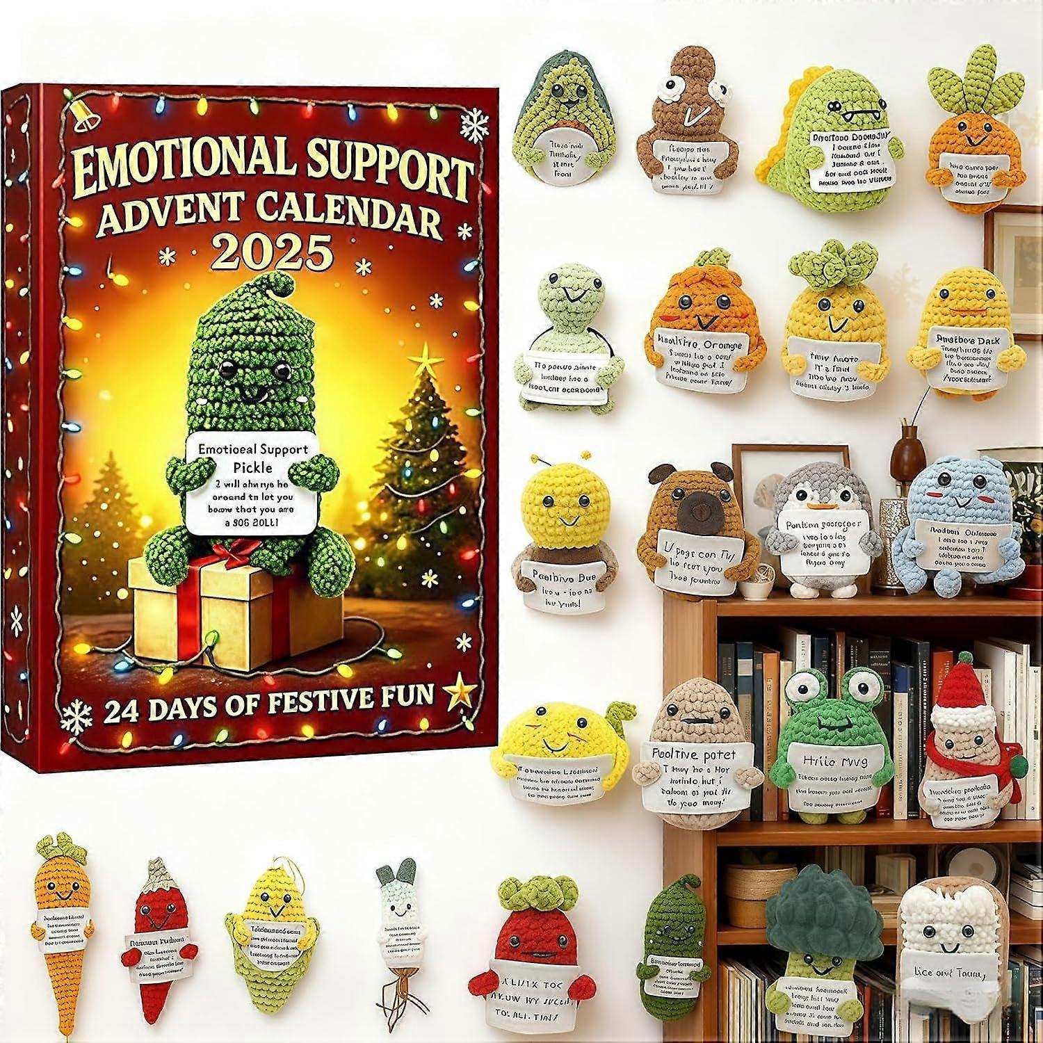 Emotional Support Advent Calendar 2025  24-Day Christmas Countdown with 24 Acrylic Ornaments, Crochet-Style Characters, Stress-Relief Companion Set, H
