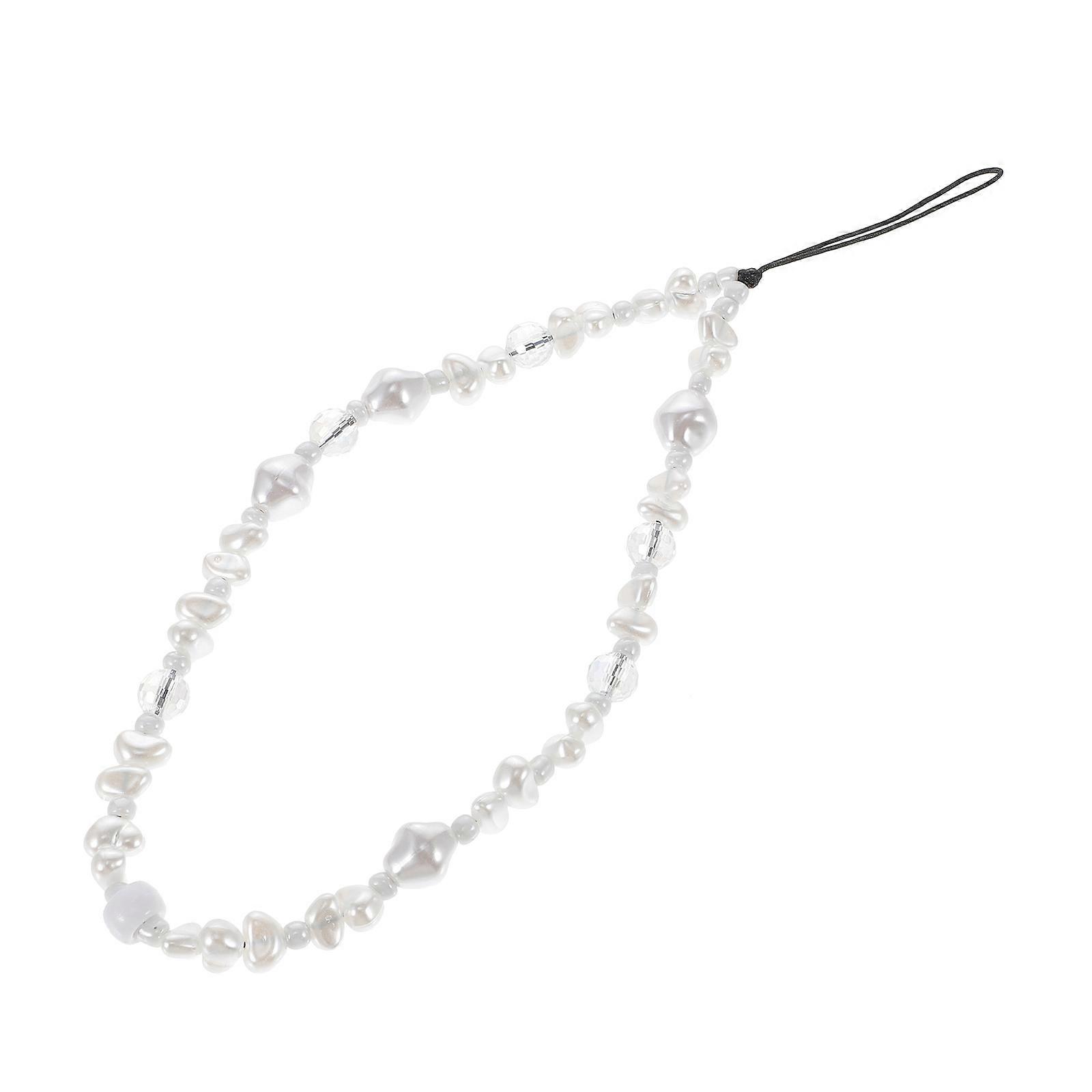 Pearl Beaded Phone Charm Wrist Strap Anti-Lost with 5Pcs for Decoration