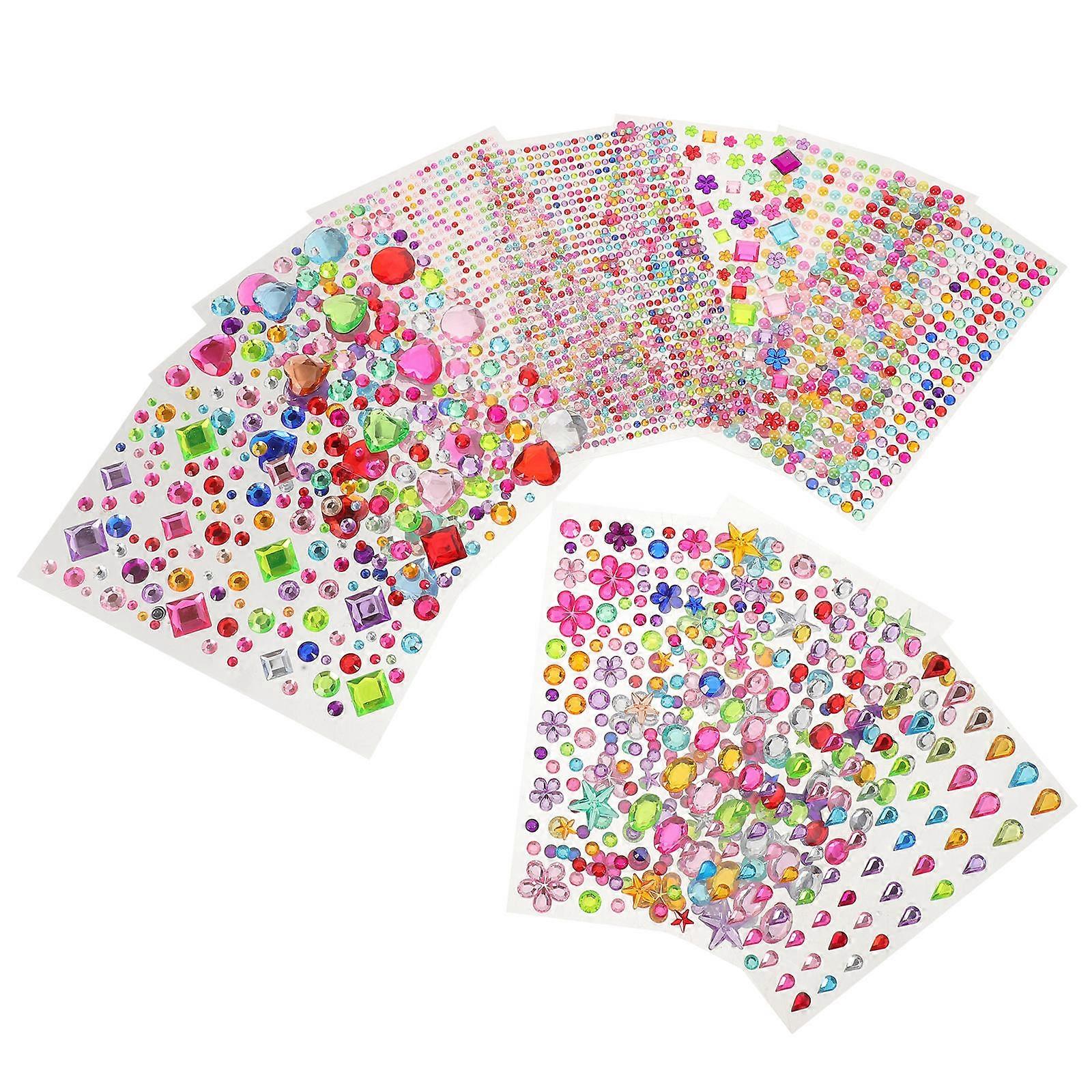 Multi Acrylic Gemstone Sticker Sheets for DIY Crafts 48 Sheets Variety Shapes
