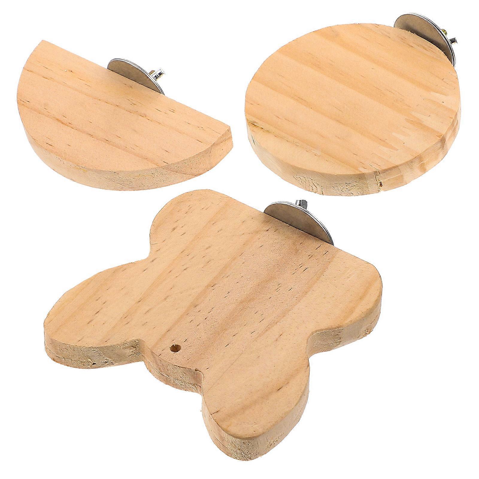 Pet Climbing Board For Hamsters Guinea Pigs And Parrots Light Yellow Wooden Play Area 3Pcs