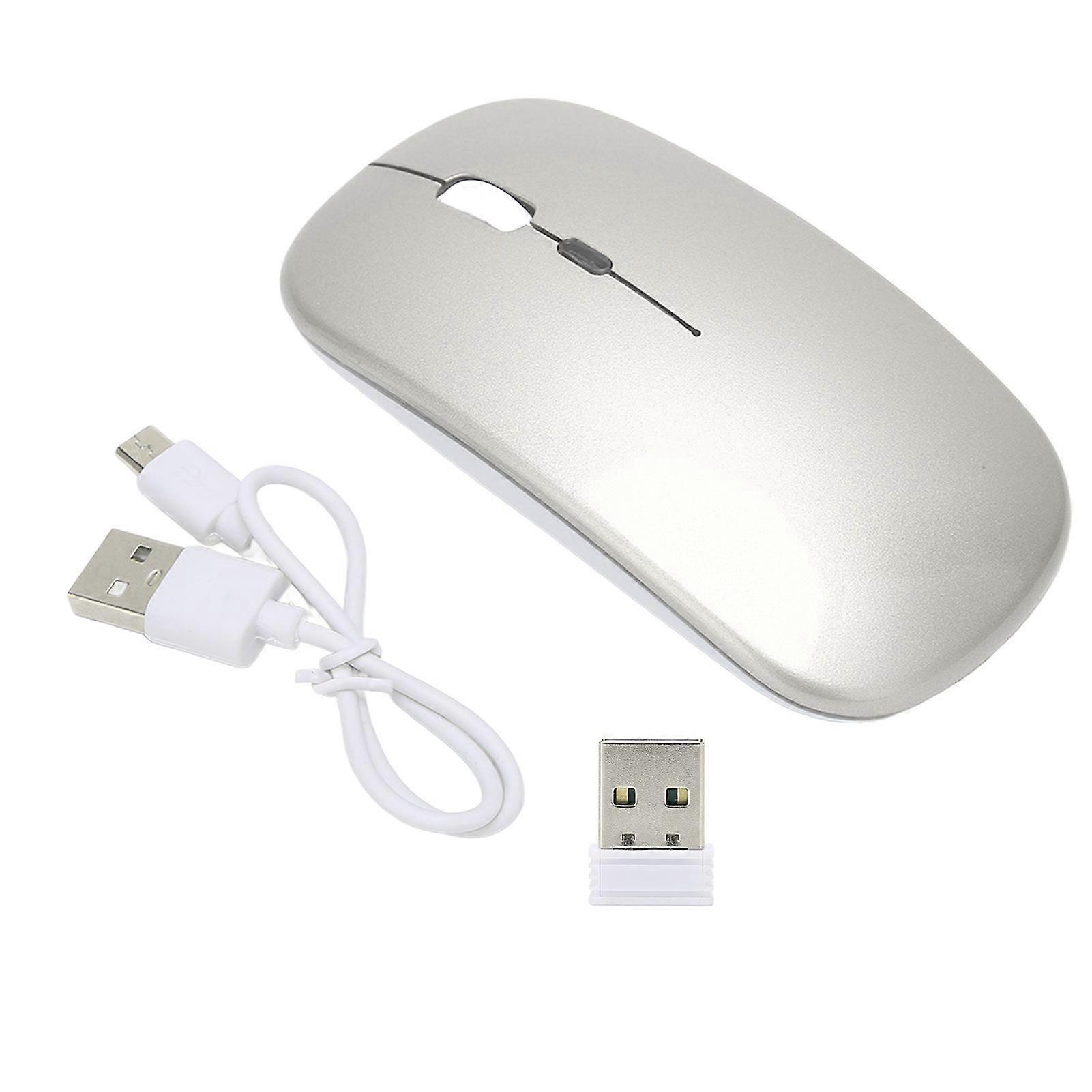 2.4G Wireless Mouse Ultrathin Chargeable Mute 1600DPI Color Backlight Game Mouse with 2.4G Receiver for Laptop ComputerSilver Gray