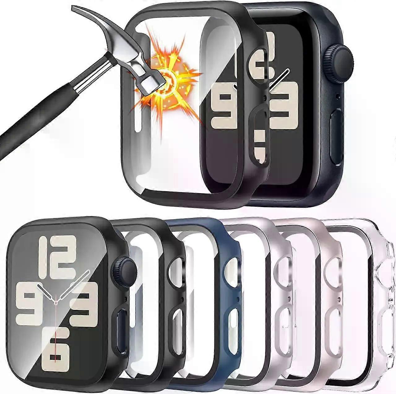 [6 Pack for Apple Watch Case SE 2nd Gen Series 6 5 4 SE 44mm Screen Protector, Ultra-Thin Tempered Glass, Full Coverage Hard PC Face Cover for iWatch