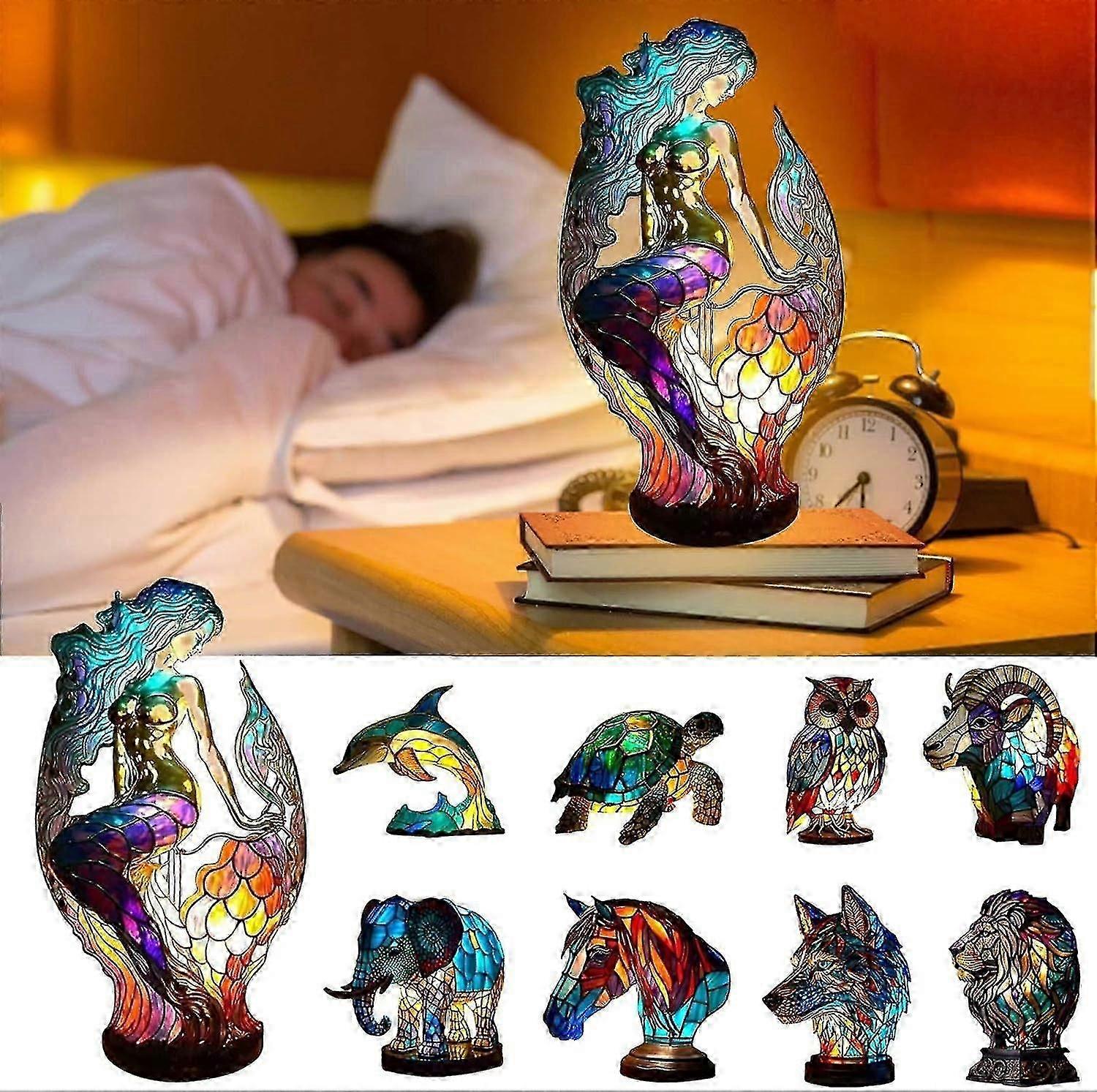 Animal Table Lamp Series,retro Table Lamp,stained Glass Animal Print Table Lamp,vintage Animals Table Lamp Home Decorations 26s