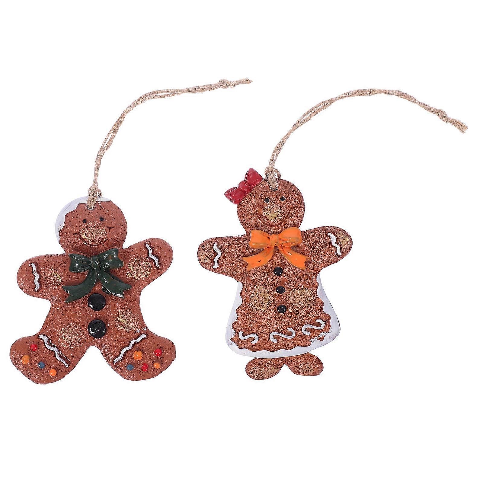 Gingerbread Man Hanging Decoration 2Pcs Christmas Tree Decor Suitable For Family Parties Featuring Multi Color Resin Material