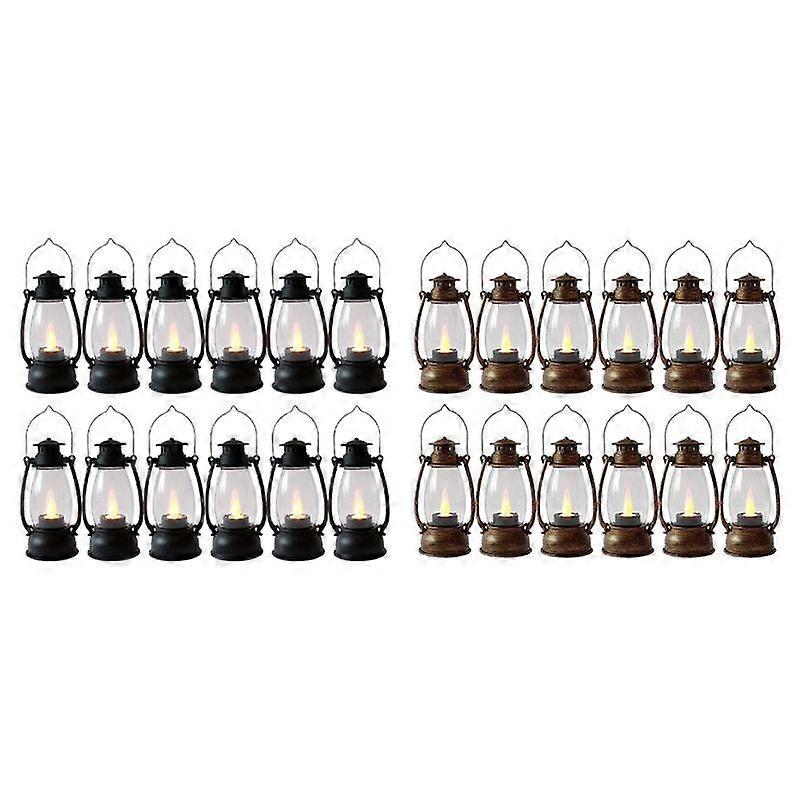 12Pcs Mini Lantern with Flicker Candles Lanterns for Home Deco Black