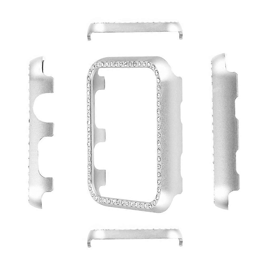 Cover for Watch Square Diamond Metal Frame Protective Case for 38mm Silver
