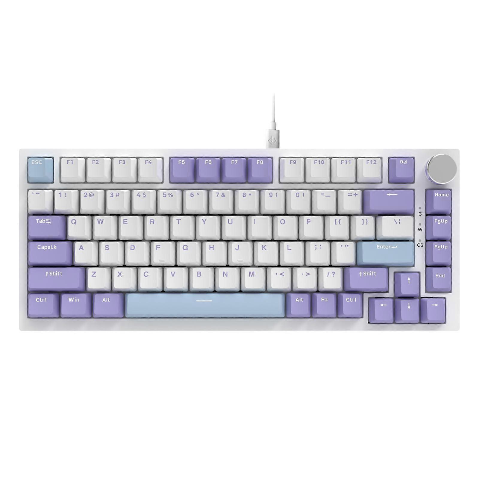 75% Wired RGB Gasket Mechanical Keyboard Volume Knob, 82Key HotSwap PBT, Detachable USBC Cable, PurpleBlue