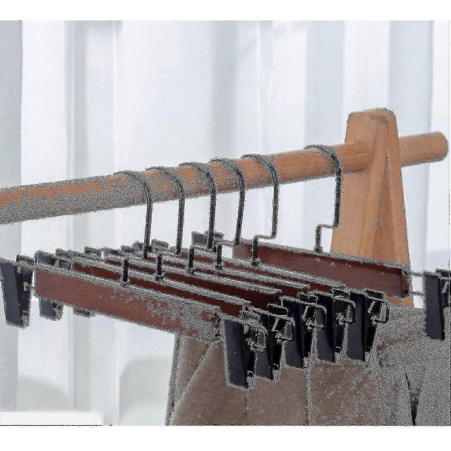 10 Adet Yüksek Kaliteli Masif Ahşap Pantolon Askı Paslanmaz Çelik Klipsli Ahşap Etek Askı Pantolon R