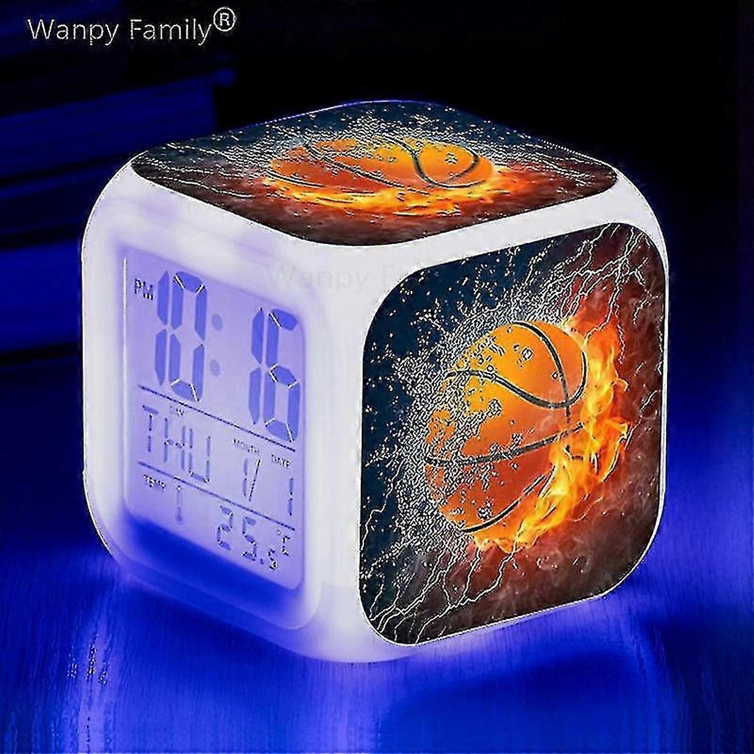 バスケットボール目覚まし時計7色変更多機能夜光電子時計キッズルームウェイクアップタイマー子供Twのための誕生日ギフト