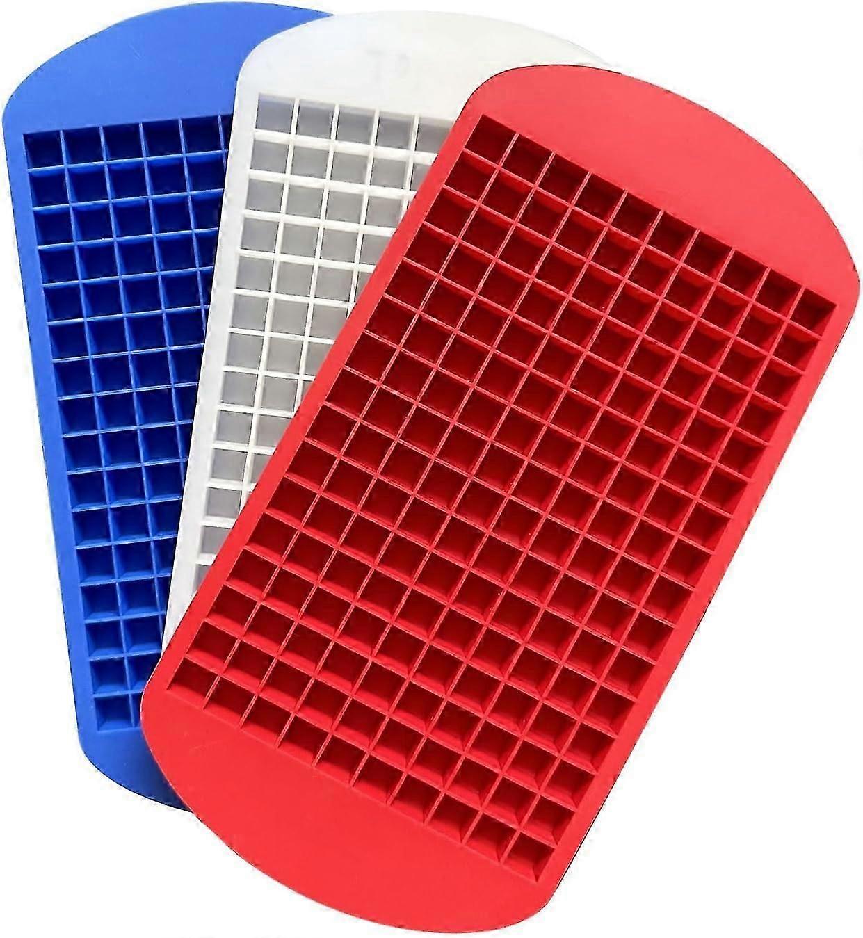 3Pcs Mini ice Cube Trays 160 Grids Ice Cube Mold Square Shape Silicone ice Cubes Kitchen Mini Bar Pudding Mould Small Ice Cube Making Tool(Blue/Red/Wh