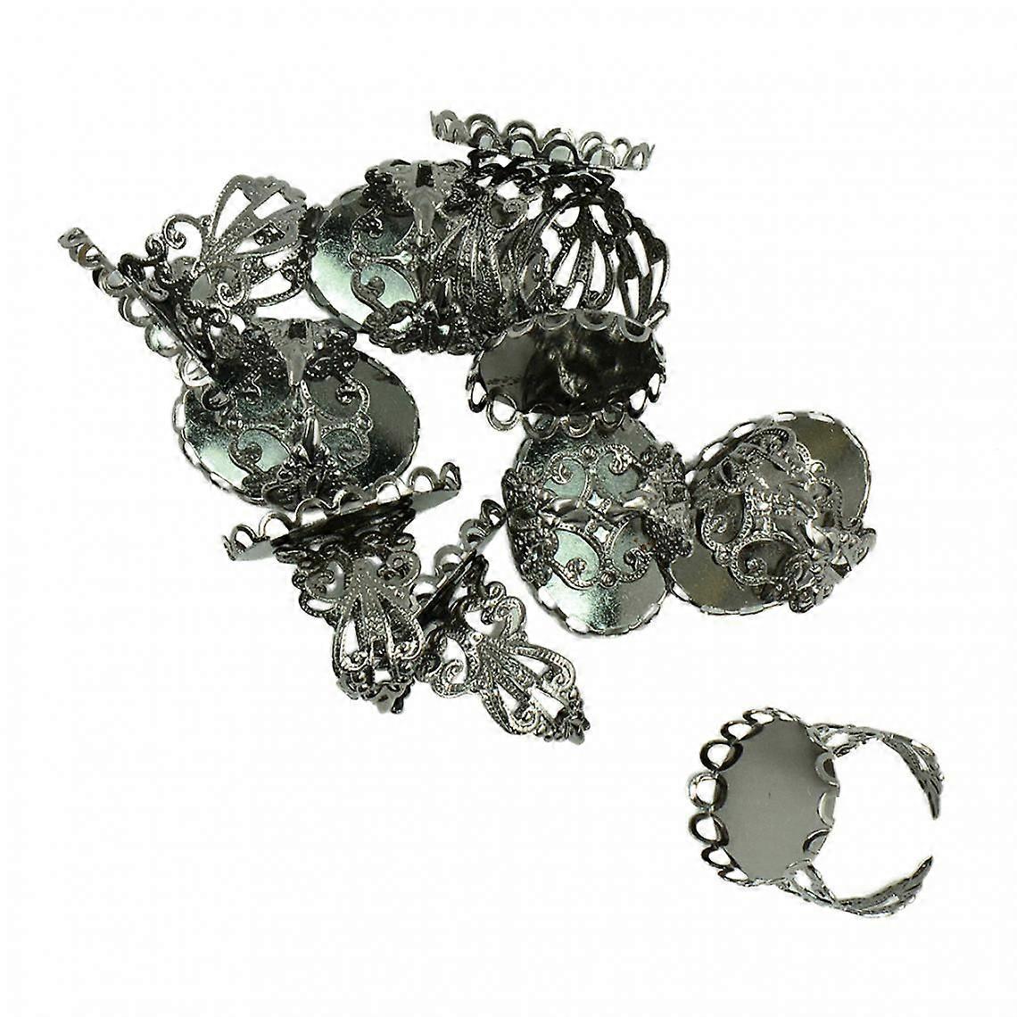 10pcs Adjustable Coteau Cabochon Filigree Ring White Black Background