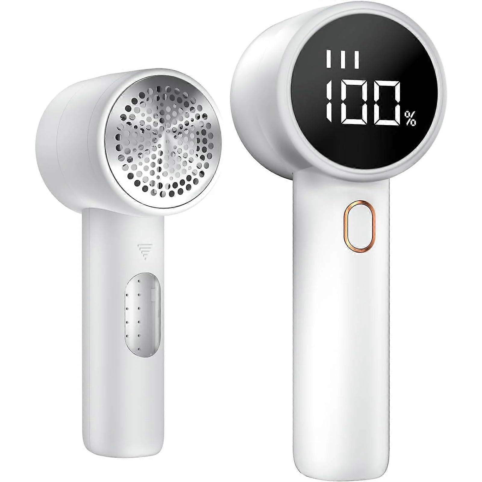 Fabric Shaver Lint Remover Rechargeable Defuzzer 3 Speeds 6 Blades LED Display White Clothes Couch Blanket