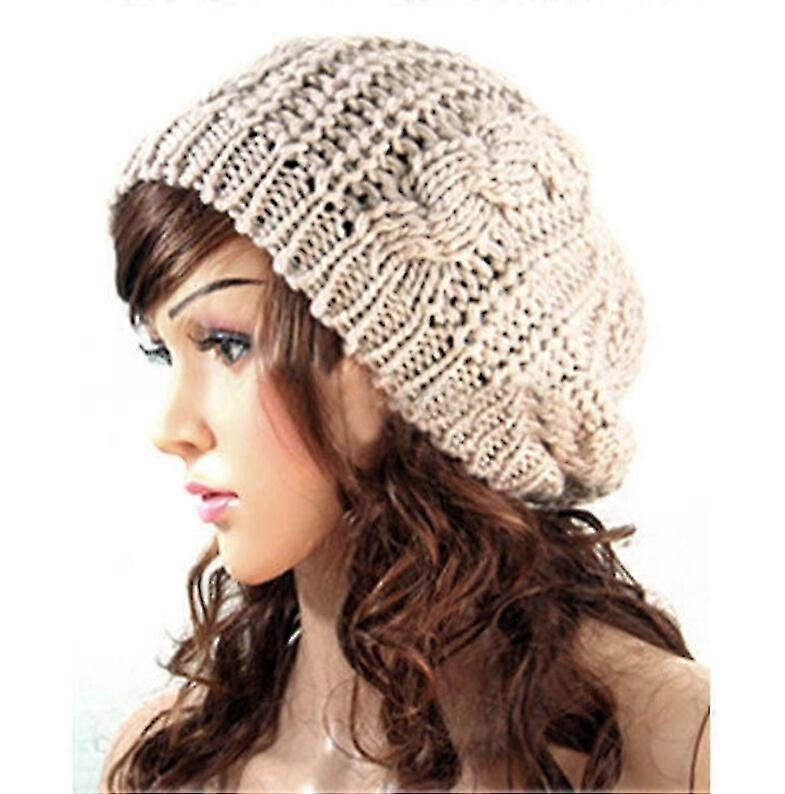 Dames Casual Plain Knitted Beanie Visor Hat Ski Winter Warm Sketch Cap