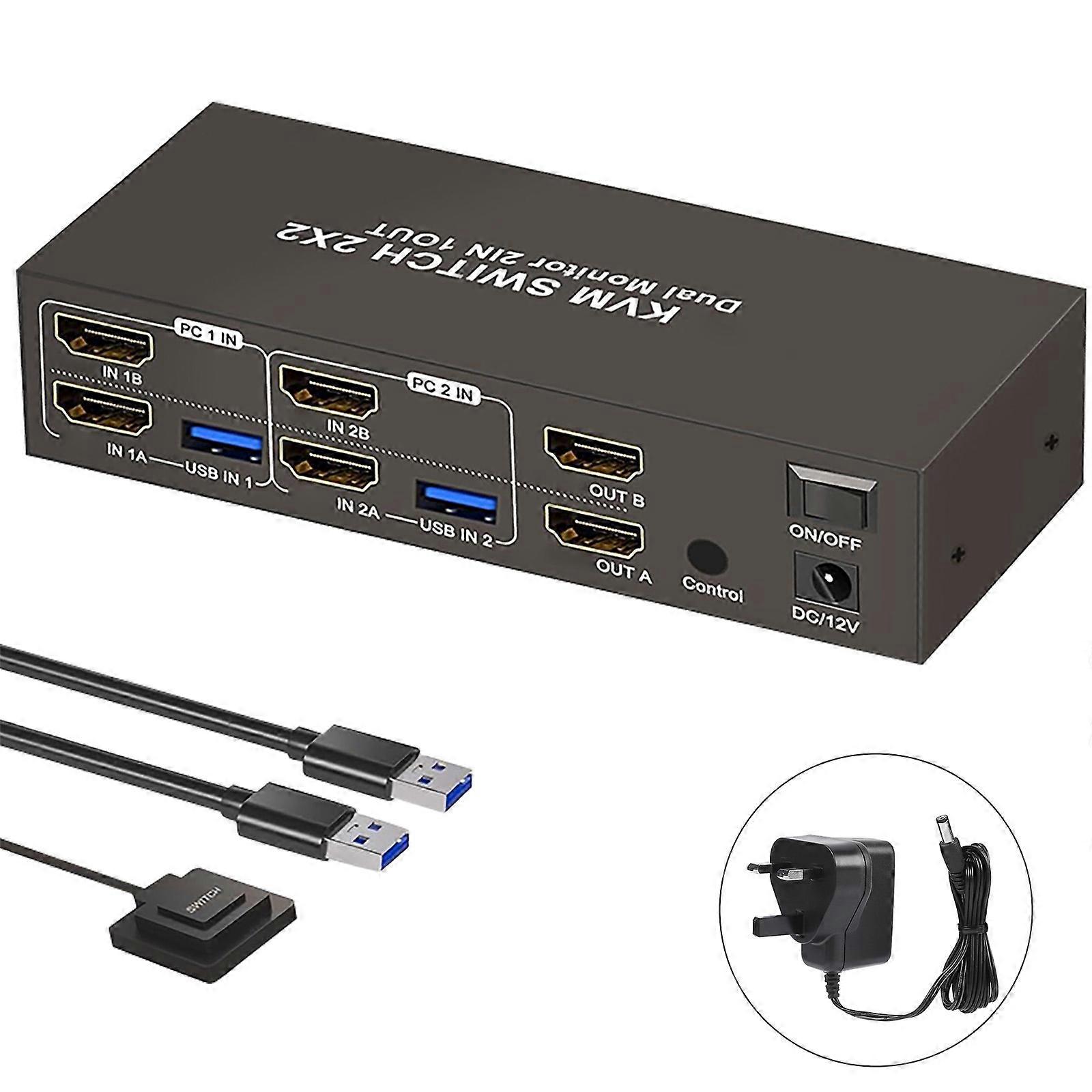 HDTV Switches For 2 Computers 2 Monitors Metal Builts Switcher Supports Screen Mirroring Extension Mode Fast Speed Data Transfer Port Multicolor