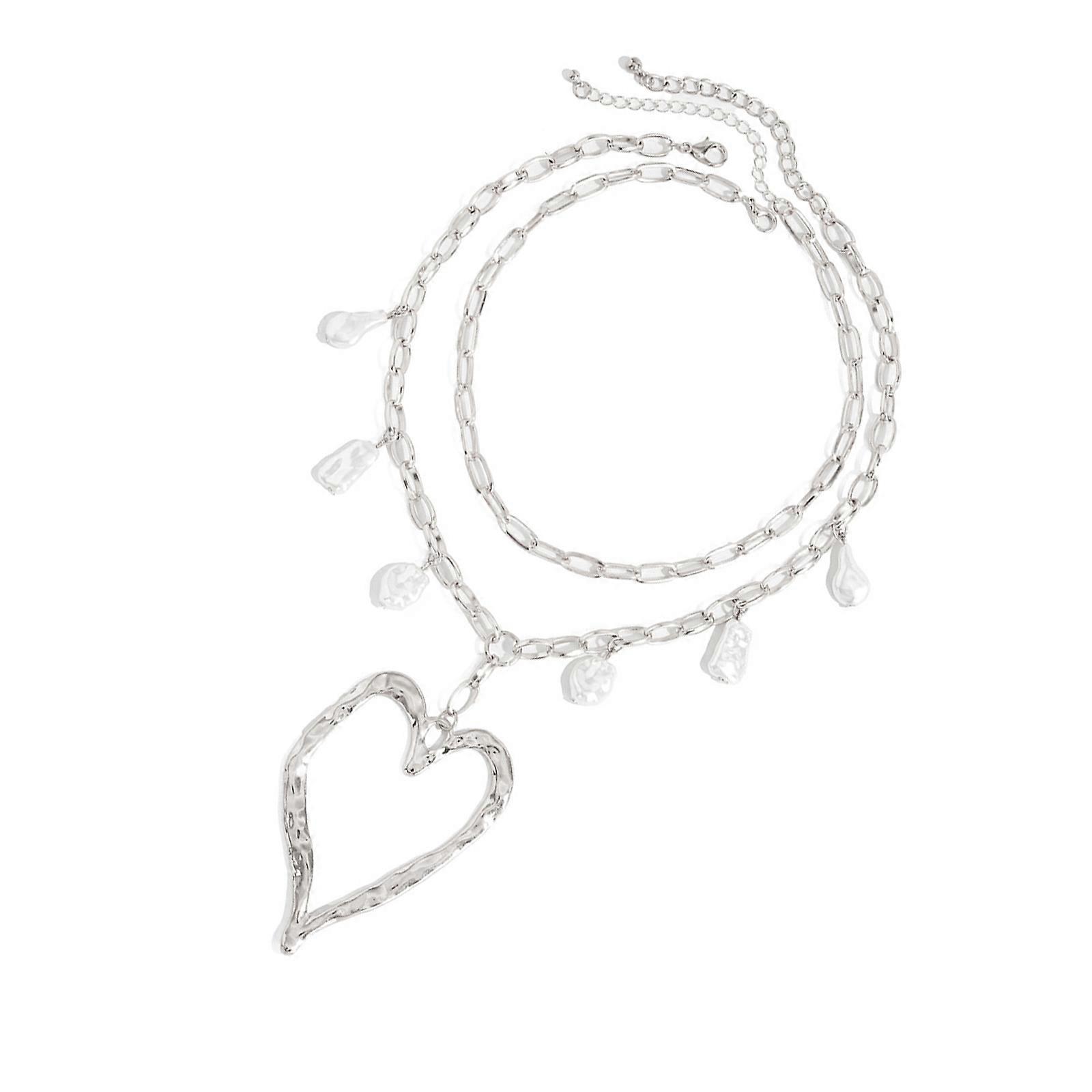Extra Large Love Symbol Necklace Multi Material Design Shining Alloy Pearls Clavicle Chain For Daily Outfit Upgrade Multicolor