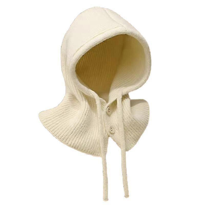 1Pc Solid Color Knitted Hooded Integrated Scarf Cap Outdoor
