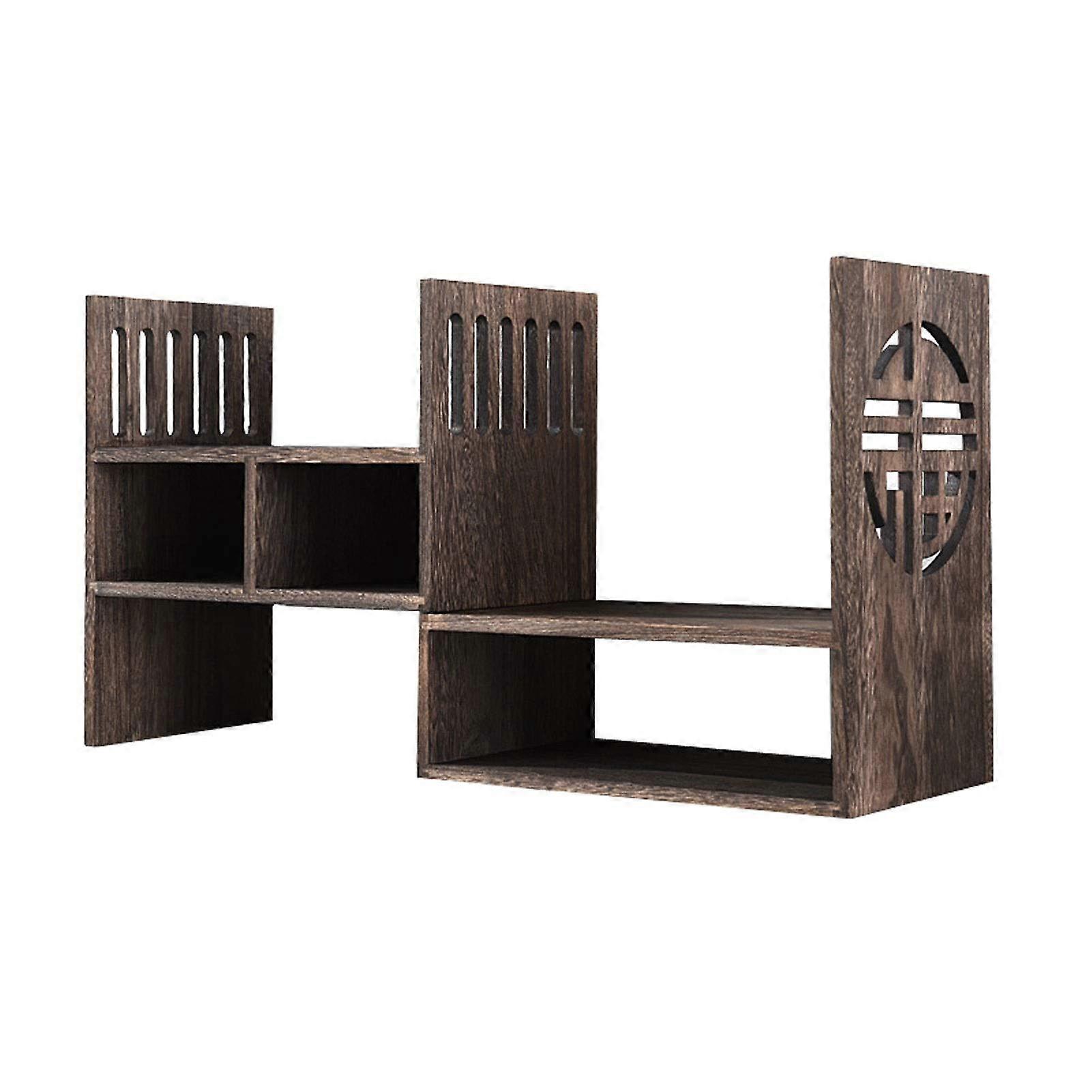 Adjustable Wooden Desktop Bookshelf Organizer, Retro Display Storage Rack for Office and Home