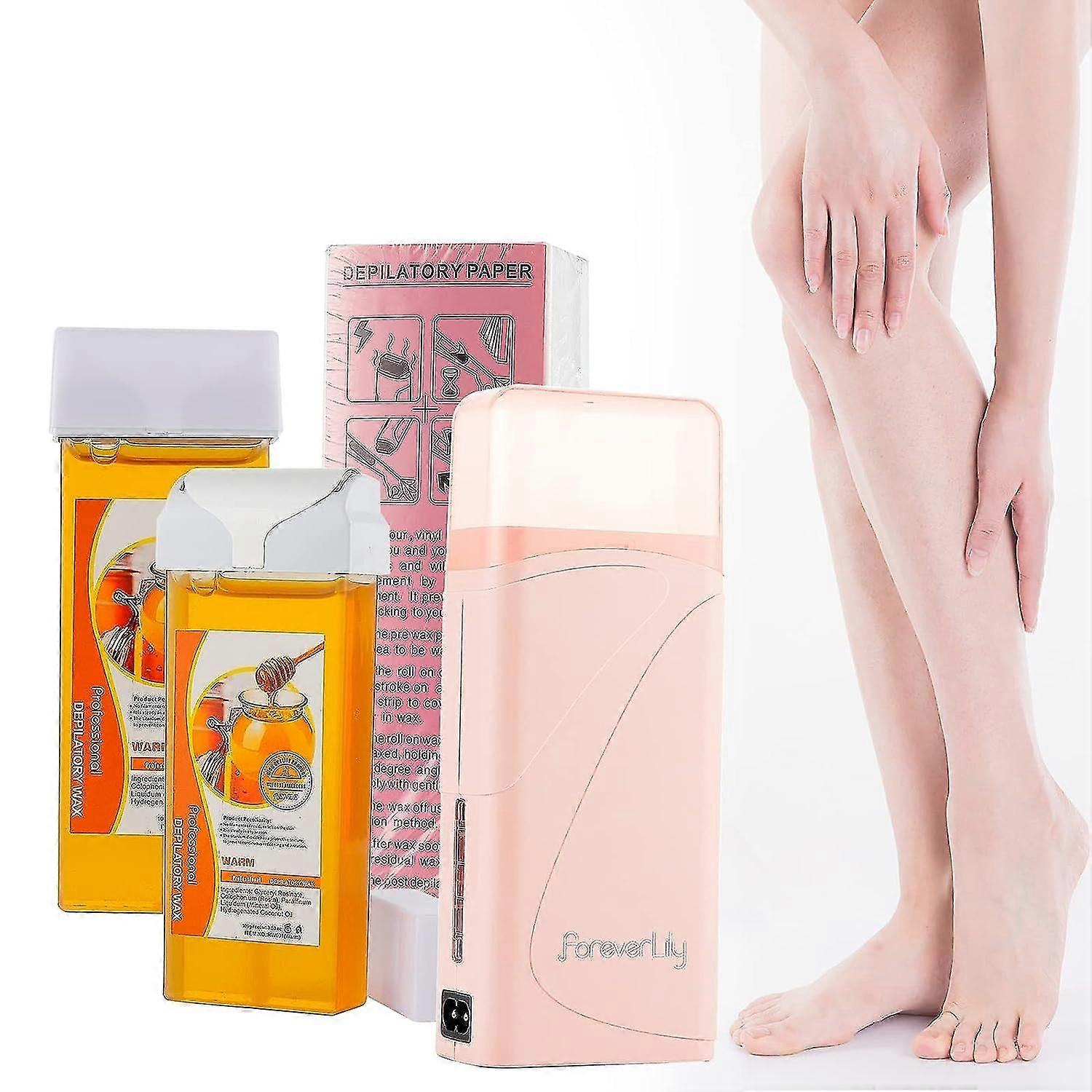 Wachsroller-Kit für Haarentfernung, Roll-On-Wachs-Warmerkit mit 2 Honigwachskartuschen/100 Stück Wachsstreifen, Honigroller-Wachs-Kit für Männer Frauen