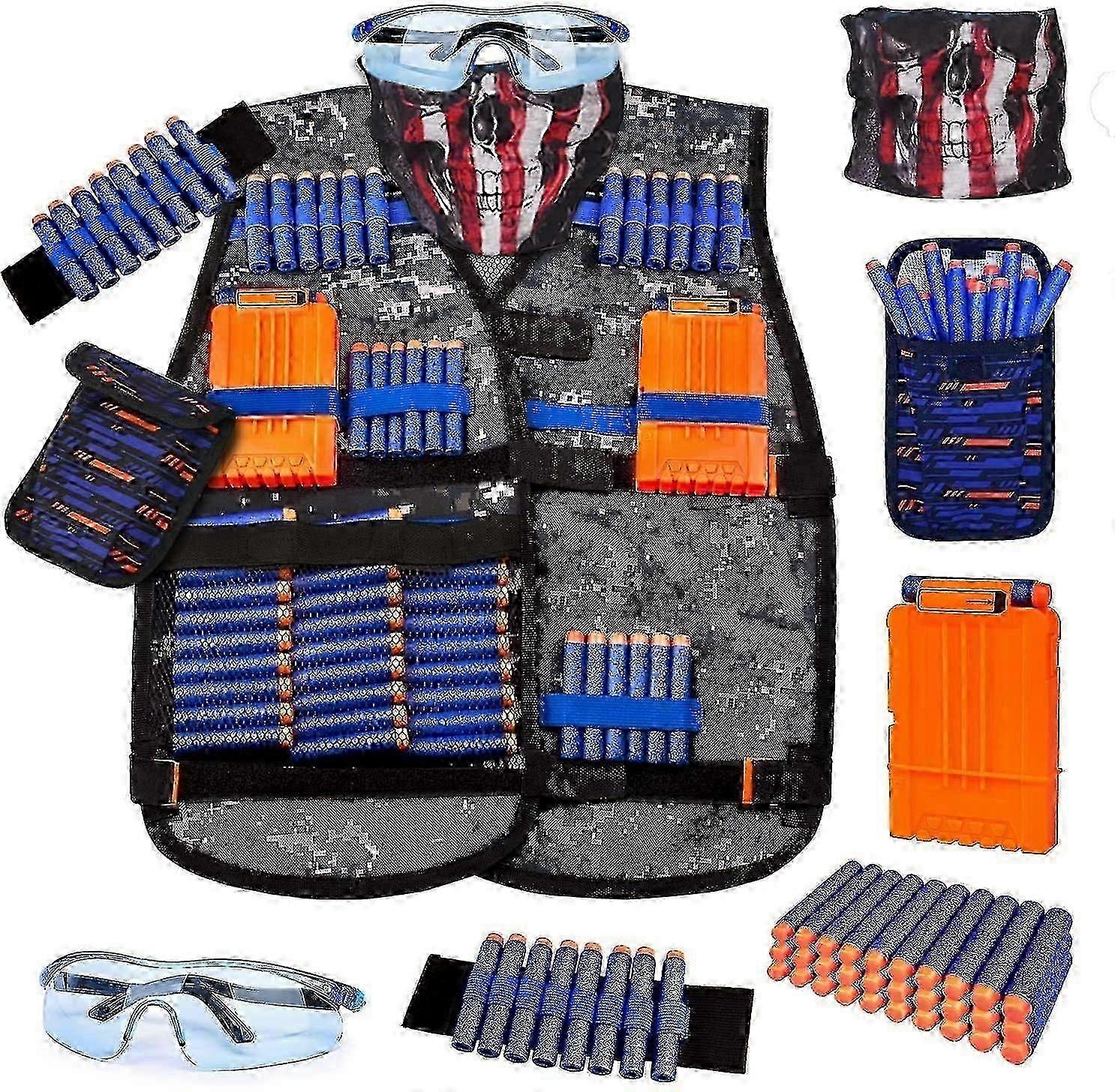 طقم سترة تكتيكية للأطفال لسلسلة بندقية Nerf للأولاد مع ملحقات معدات واقية قابلة للتعديل للعب في الهواء الطلق