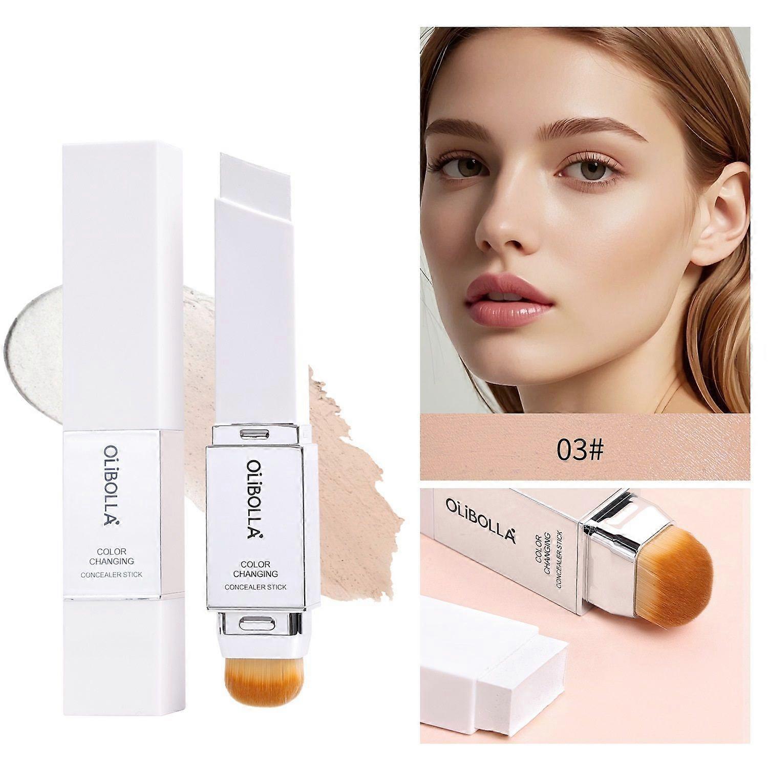 Color-Changing Foundation Stick, Lightweight and Long-Lasting Full Coverage Foundation Stick, Dual-Ended with Ultra-Fine Bristle Brush, Create a Natur