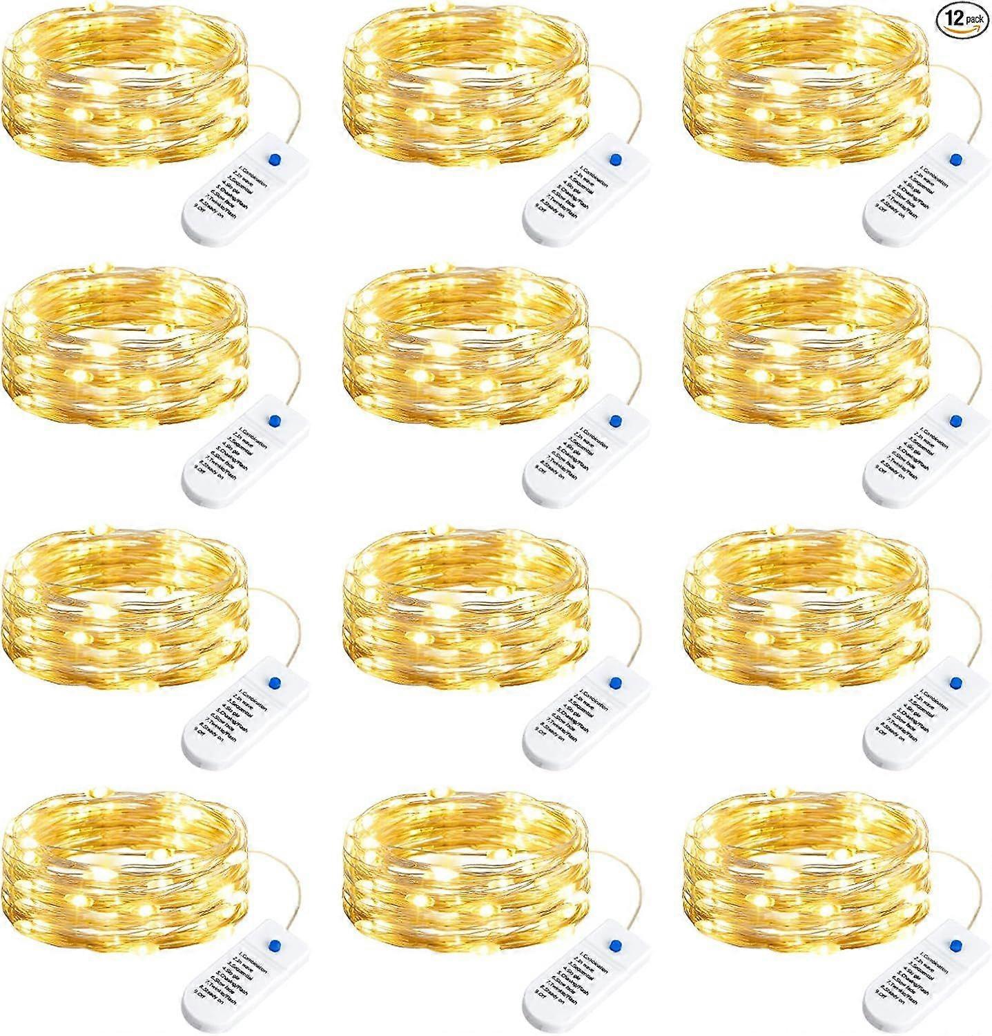 12 Pack Fairy Lights Battery Operated String Lights, 8 Modes & Timer, 7ft 20LED Waterproof Silver Wire Twinkle Lights, Firefly Starry Moon Lights for 