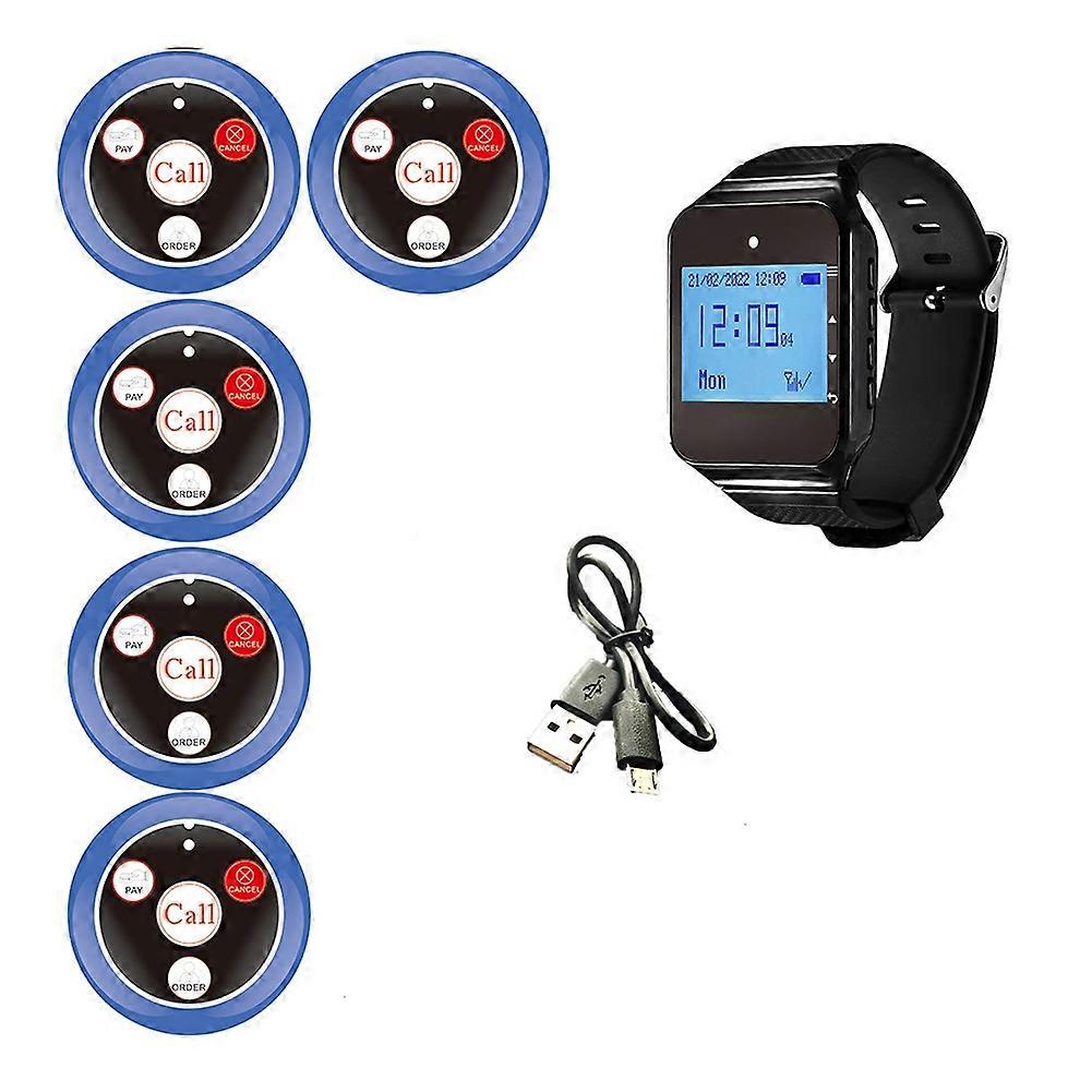 Wireless Restaurant Pager Calling System with Watch Call Button Office Food Truck Restaurant Coffee Call Bell Blue